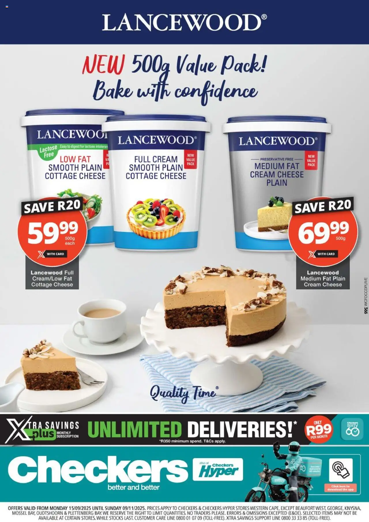 New Checkers catalogue – valid from 15.09.2025 | Page: 1 | Products: Cheese, Cream, Cottage cheese, Preservative