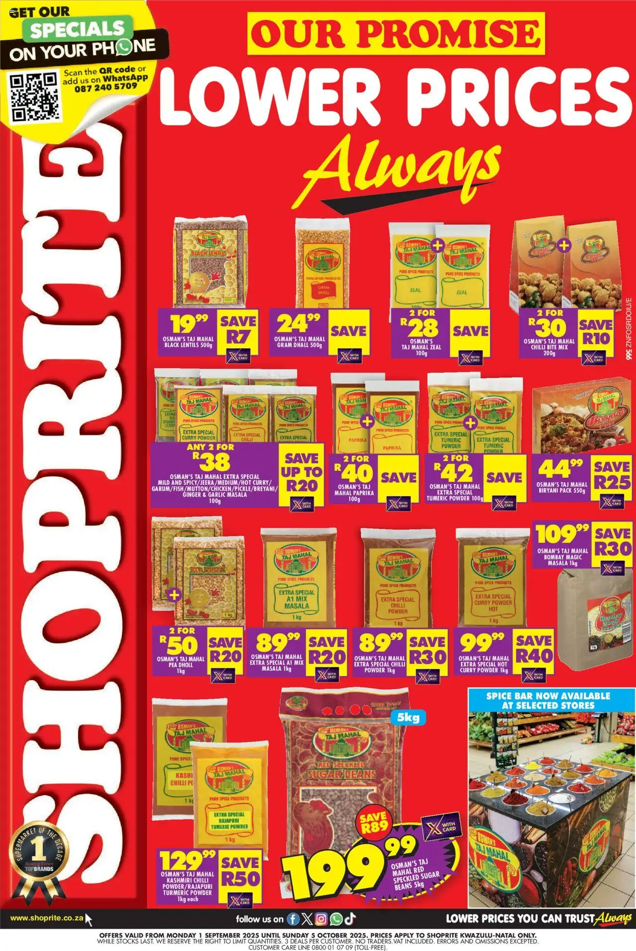 New Shoprite catalogue – valid from 01.09.2025 | Page: 1 | Products: Beans, Curry powder, Chilli, Pea