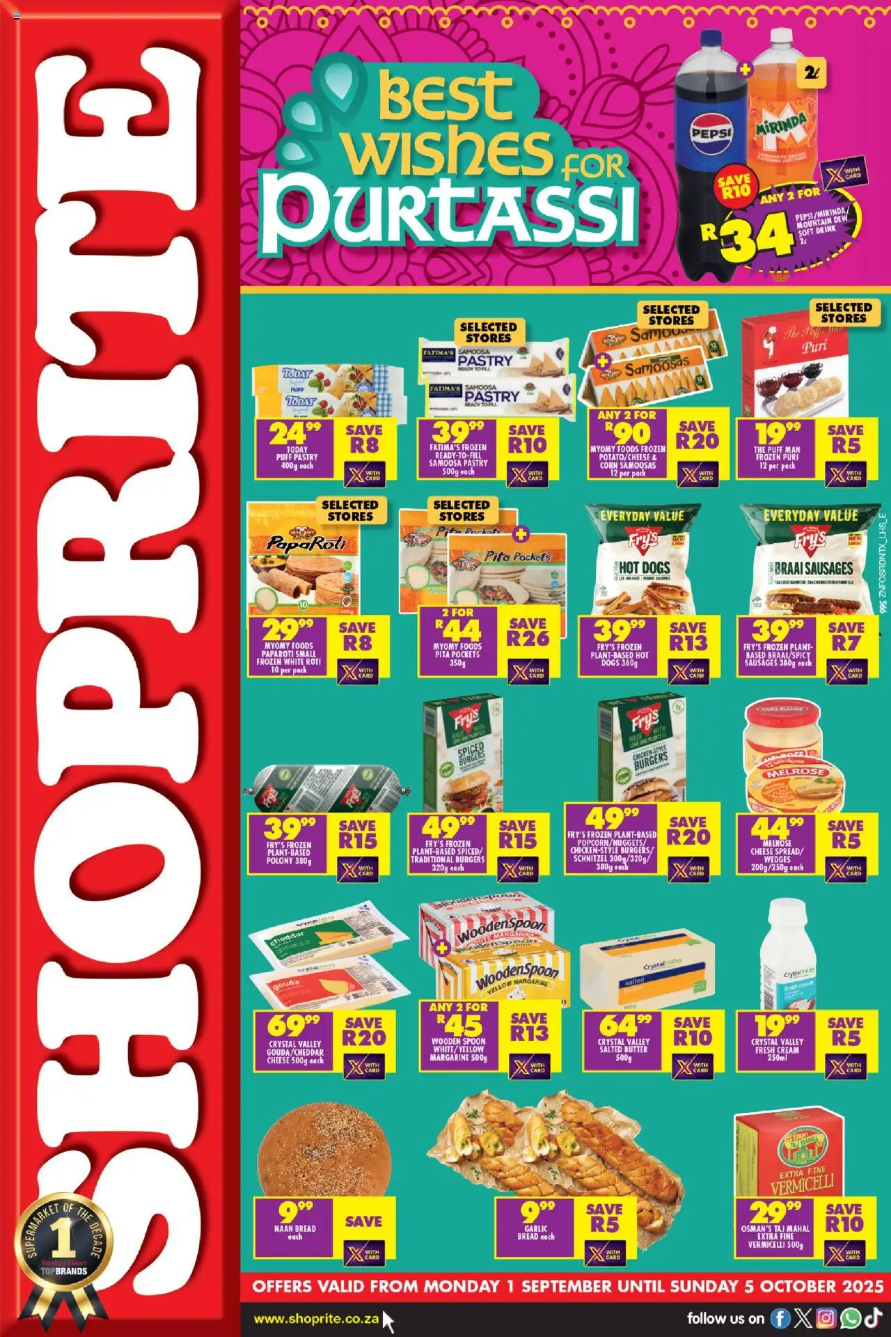 New Shoprite catalogue – valid from 01.09.2025 | Page: 1 | Products: Bread, Polony, Samoosas, Hot dogs