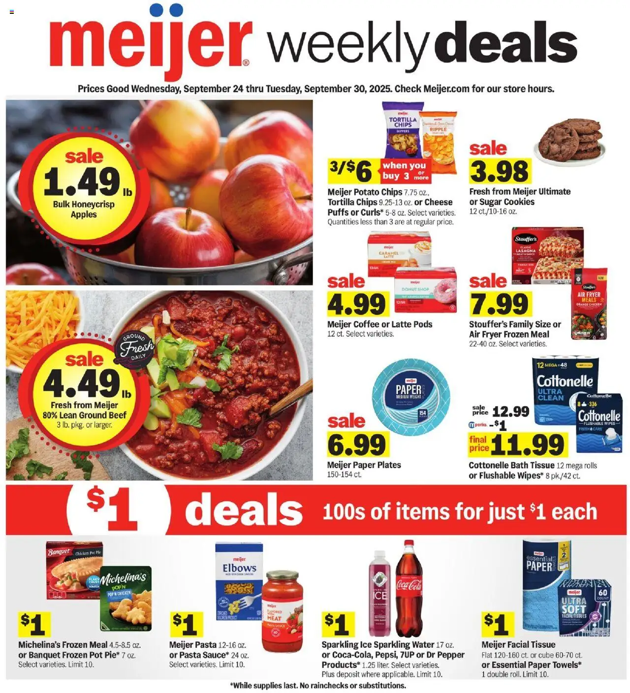 Meijer Weekly Ad - valid from 24.09.2025 | Page: 1 | Products: Apples, Beef, Chips, Weight