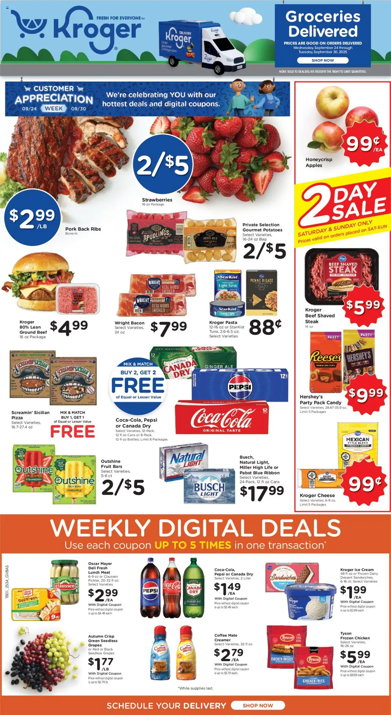 Kroger Ad - valid from 24.09.2025 | Page: 1 | Products: Apples, Pineapple, Cream, Potatoes
