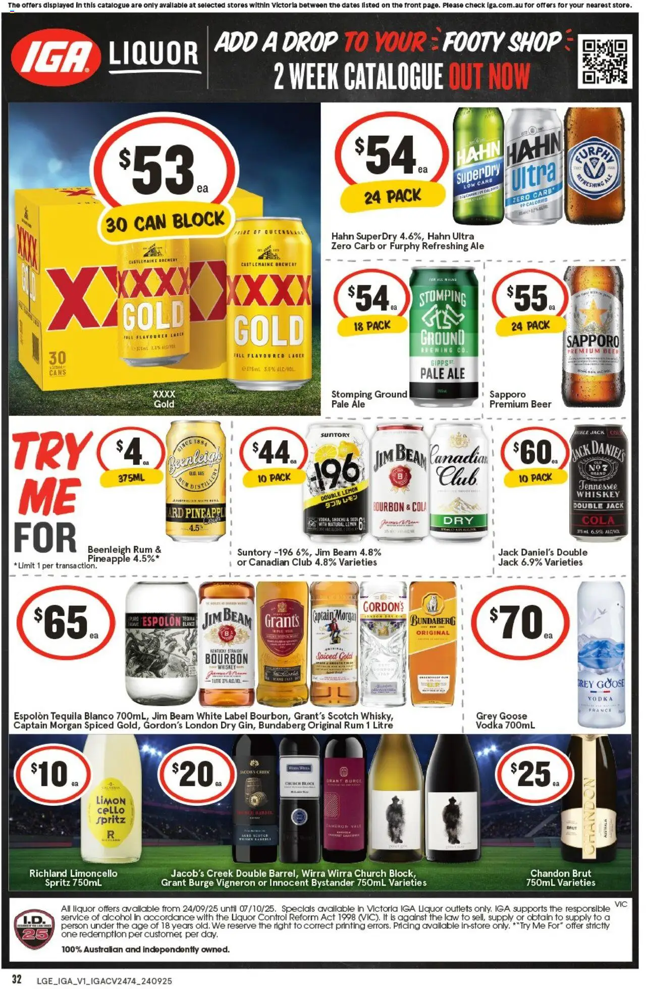 IGA catalogue - valid from 24.09.2025 | Page: 5 | Products: Beer, Pineapple, Vodka, Whiskey