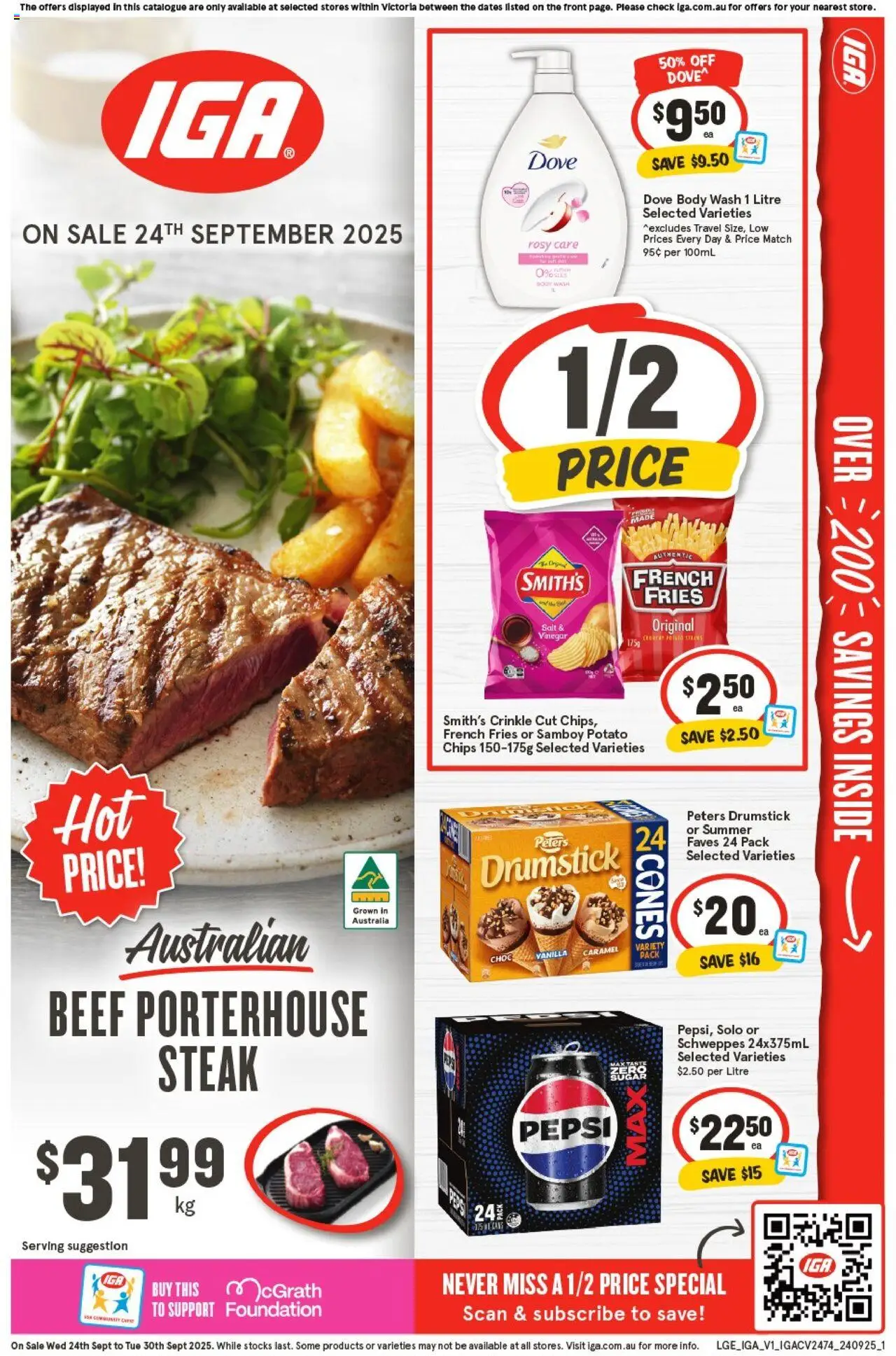 IGA catalogue - valid from 24.09.2025 | Page: 4 | Products: Beef, Pepsi, Chips, Foundation