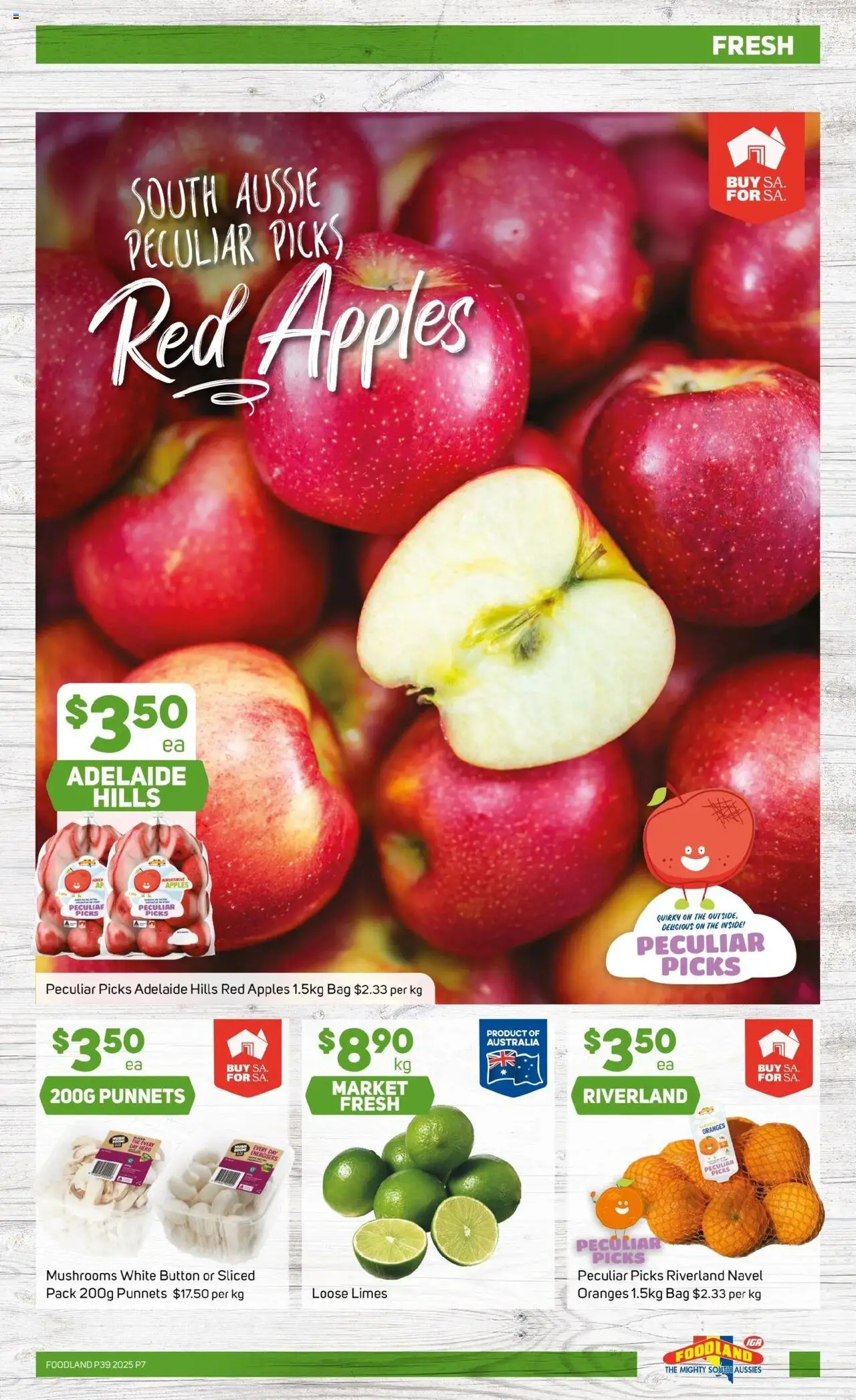 Foodland catalogue - valid from 24.09.2025 | Page: 7 | Products: Apples, Oranges, Mushrooms, Bag
