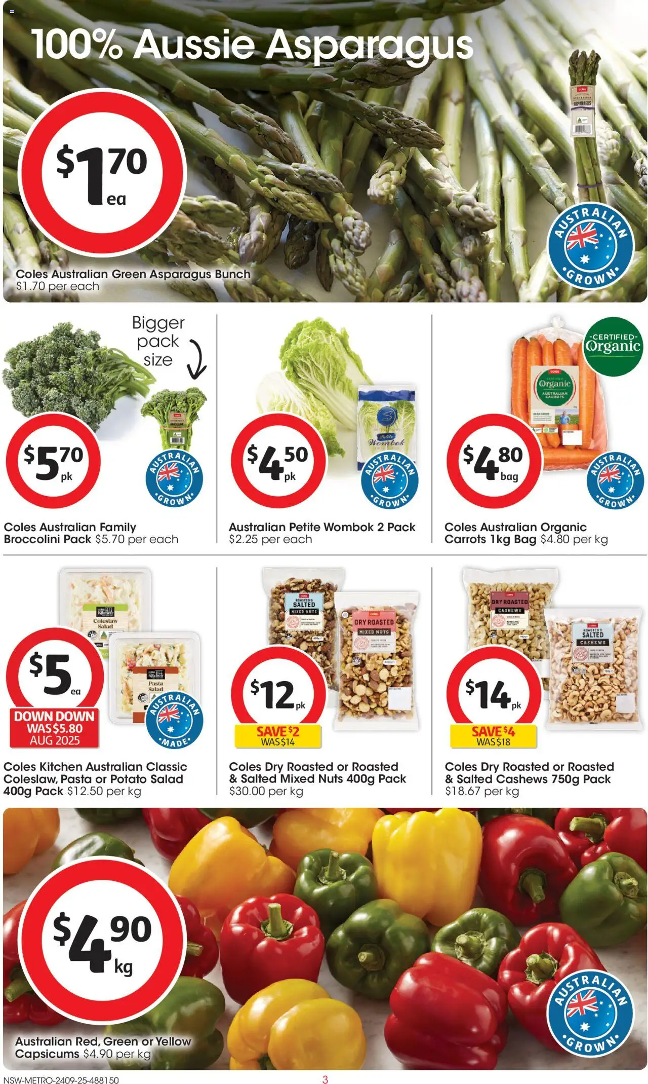 Coles catalogue - valid from 24.09.2025 | Page: 3 | Products: Pasta, Carrots, Nuts, Bag