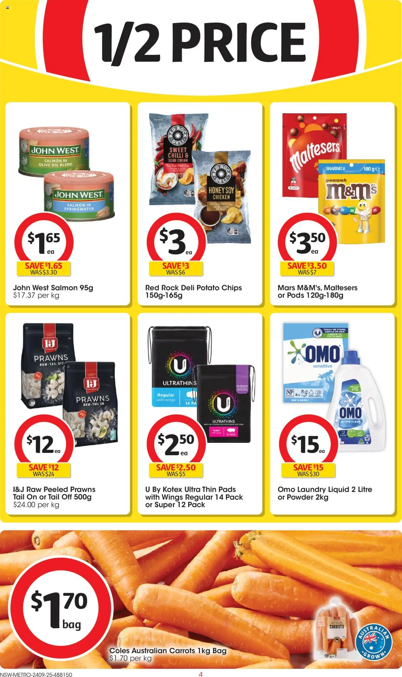 Coles catalogue - valid from 24.09.2025 | Page: 4 | Products: Sour cream, Chips, Salmon, Laundry