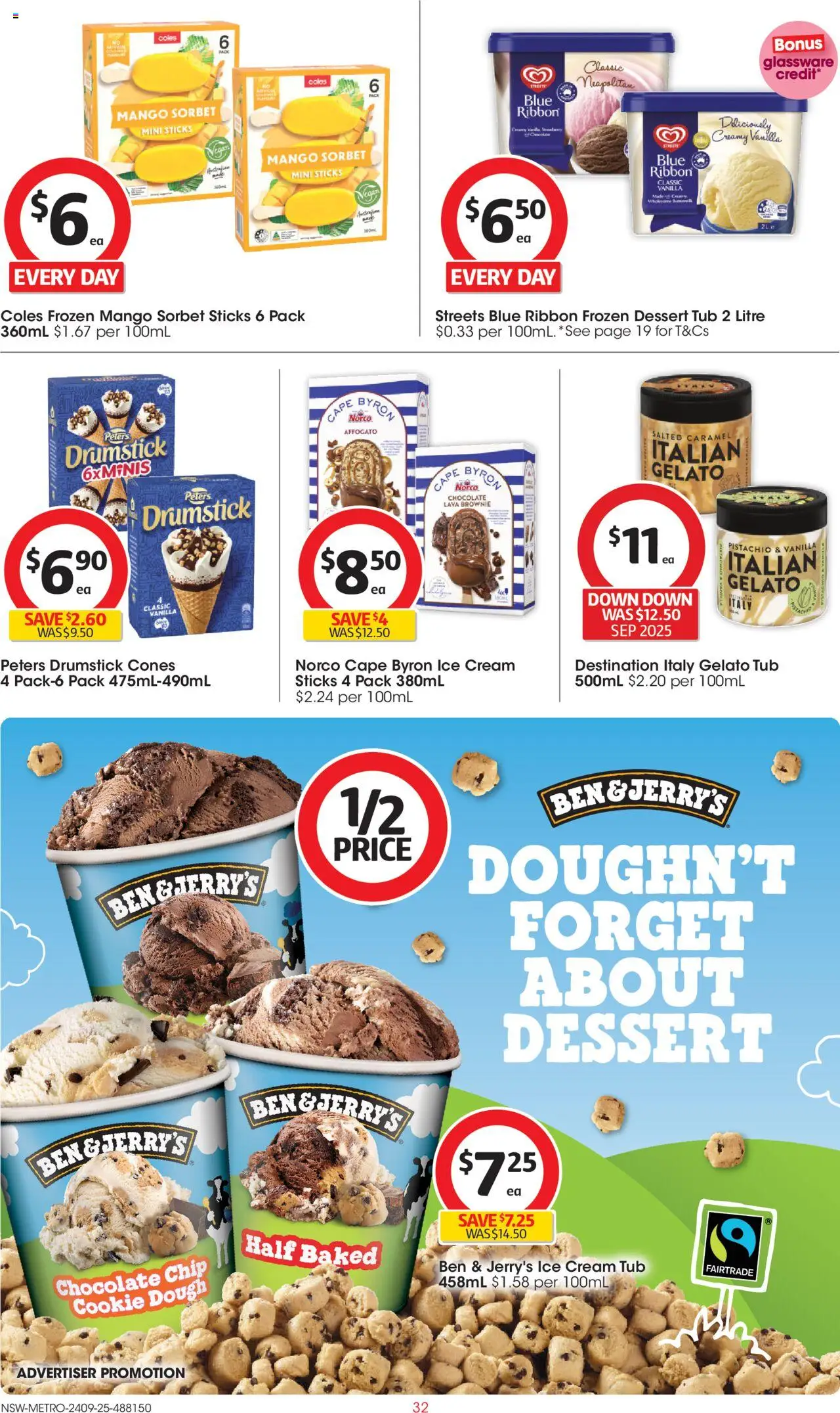 Coles catalogue - valid from 24.09.2025 | Page: 32 | Products: Chocolate, Glassware, Cream, Ice cream