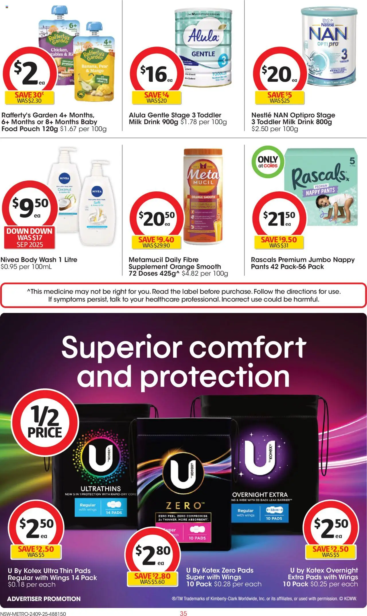 Coles catalogue - valid from 24.09.2025 | Page: 35 | Products: Milk, Pants, Mango, Pear