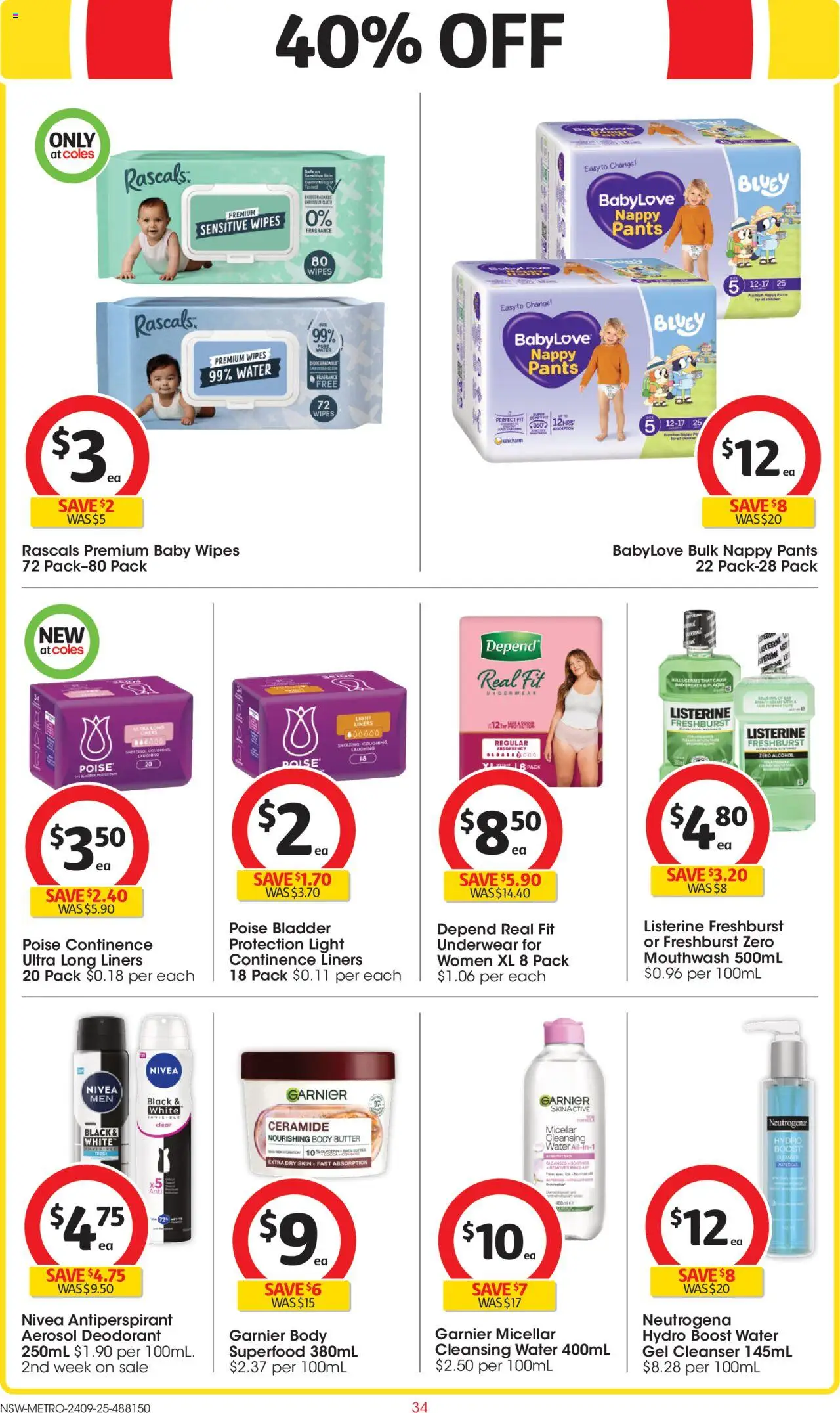 Coles catalogue - valid from 24.09.2025 | Page: 34 | Products: Makeup, Antiperspirant, Mouthwash, Body butter
