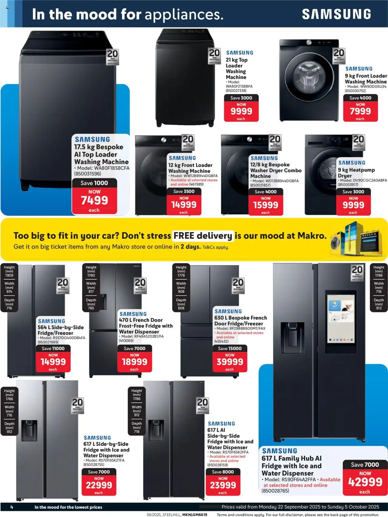 New Makro catalogue – valid from 22.09.2025 | Page: 4 | Products: Washing machine, Dryer, Fridge, Water