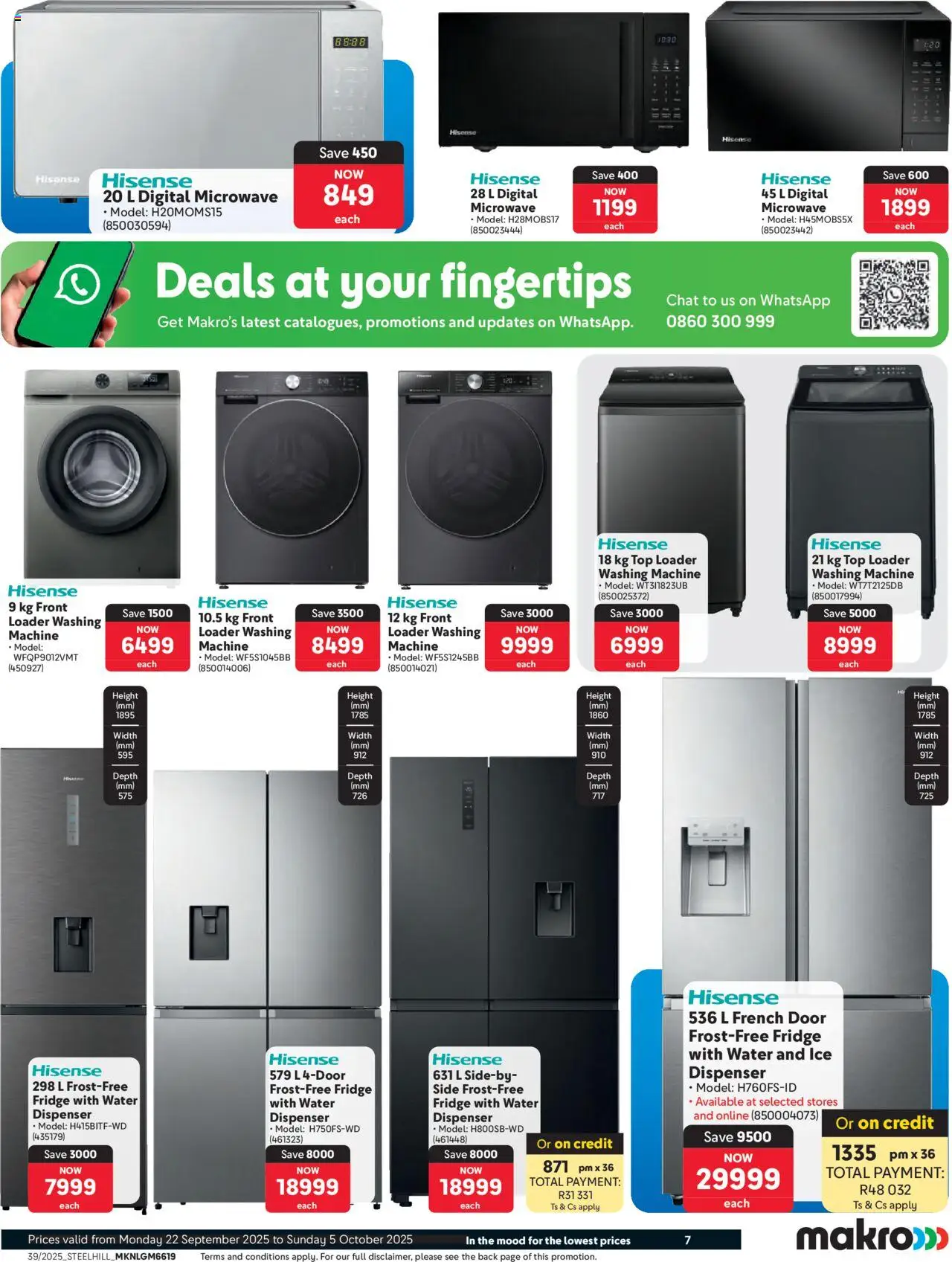 New Makro catalogue – valid from 22.09.2025 | Page: 7 | Products: Washing machine, Fridge, Microwave, Water