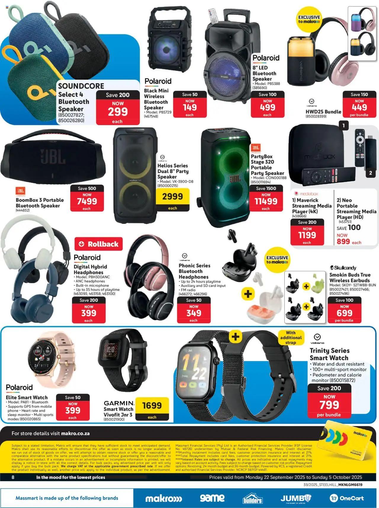 New Makro catalogue – valid from 22.09.2025 | Page: 8 | Products: Headphones, Speaker, Stock, Water