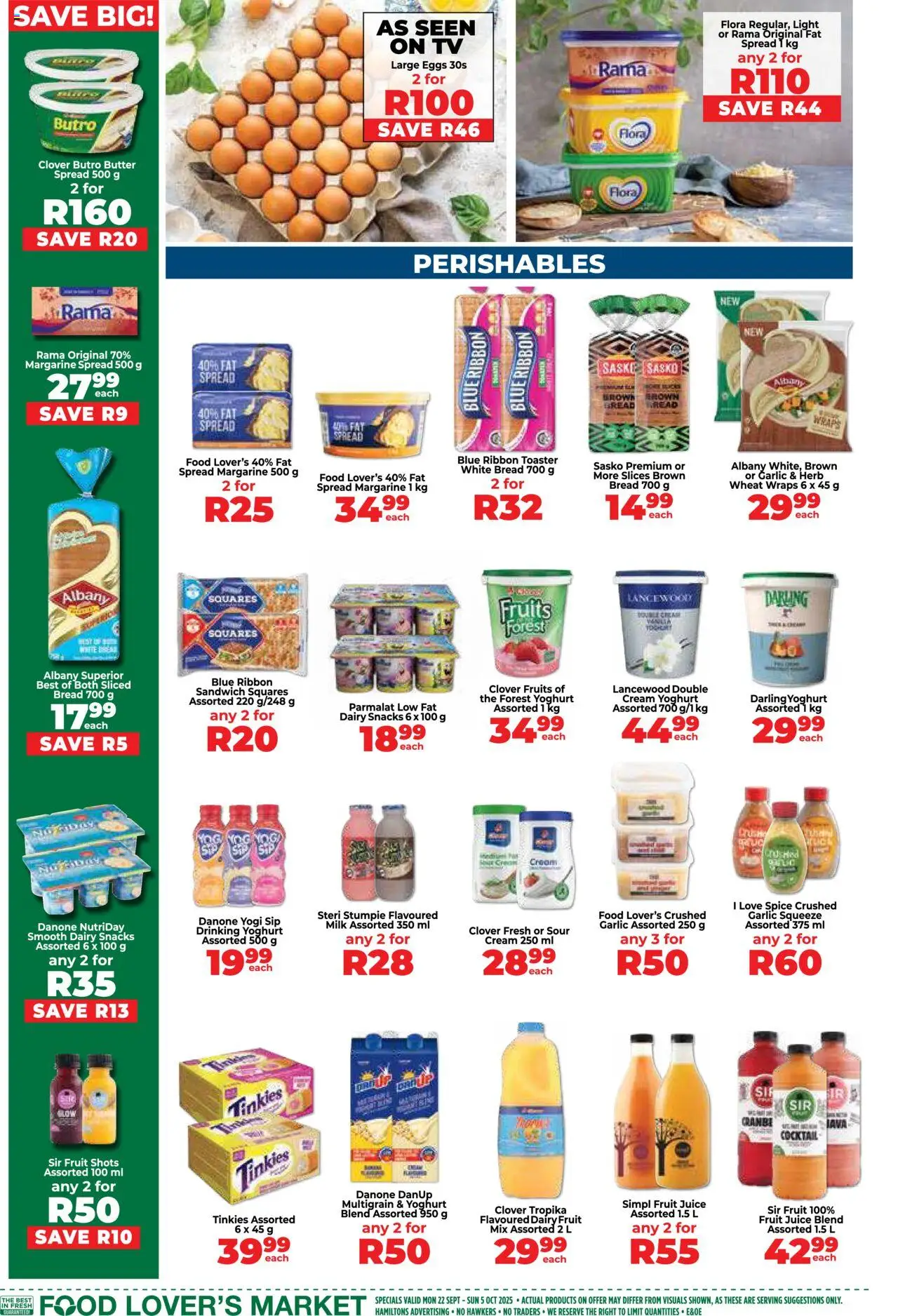 New Food Lover's Market catalogue – valid from 22.09.2025 | Page: 6 | Products: Yoghurt, TV, Juice, Fat spread