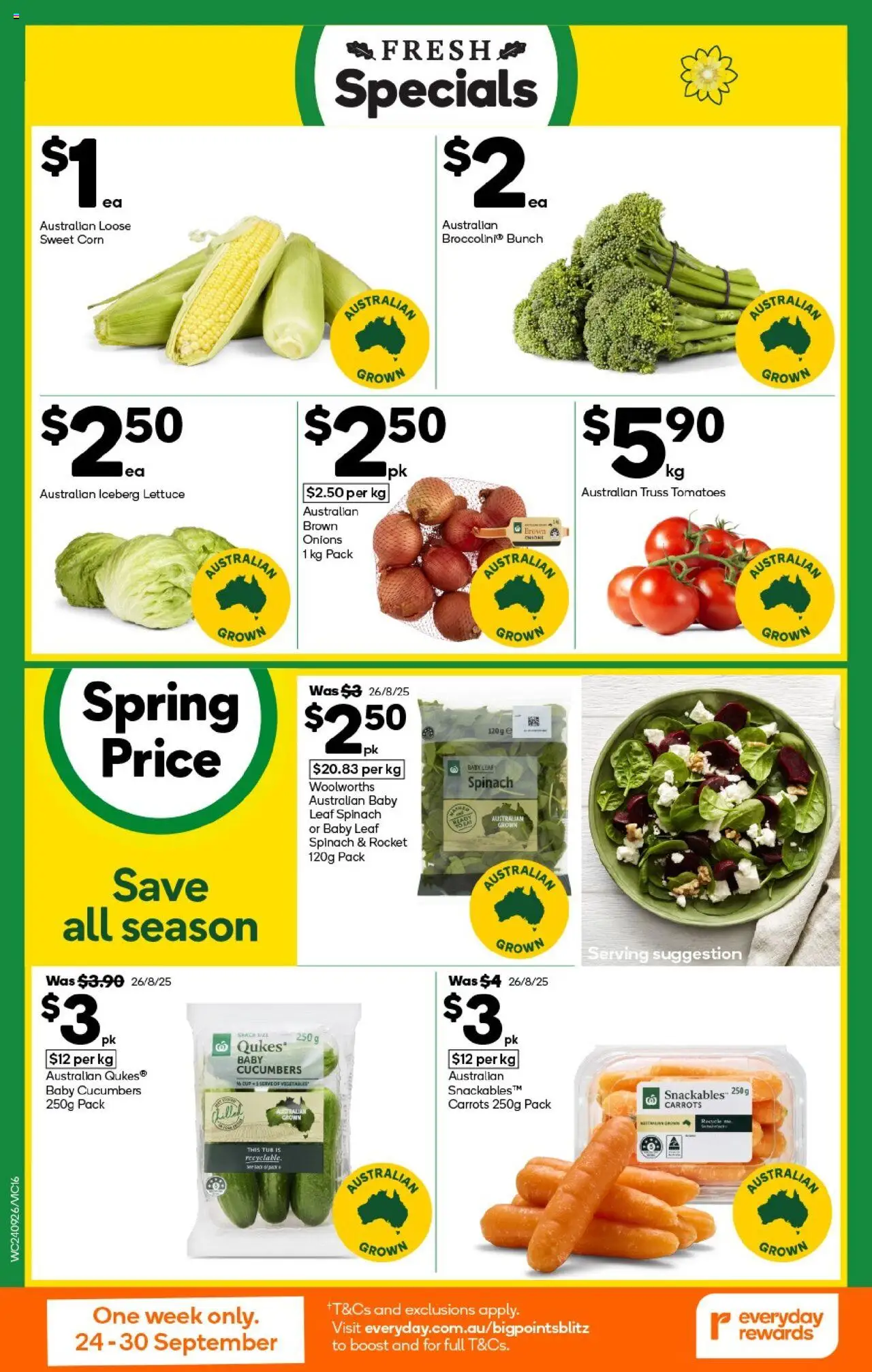 Woolworths catalogue - valid from 24.09.2025 | Page: 16 | Products: Lettuce, Tomatoes, Cucumbers, Rocket