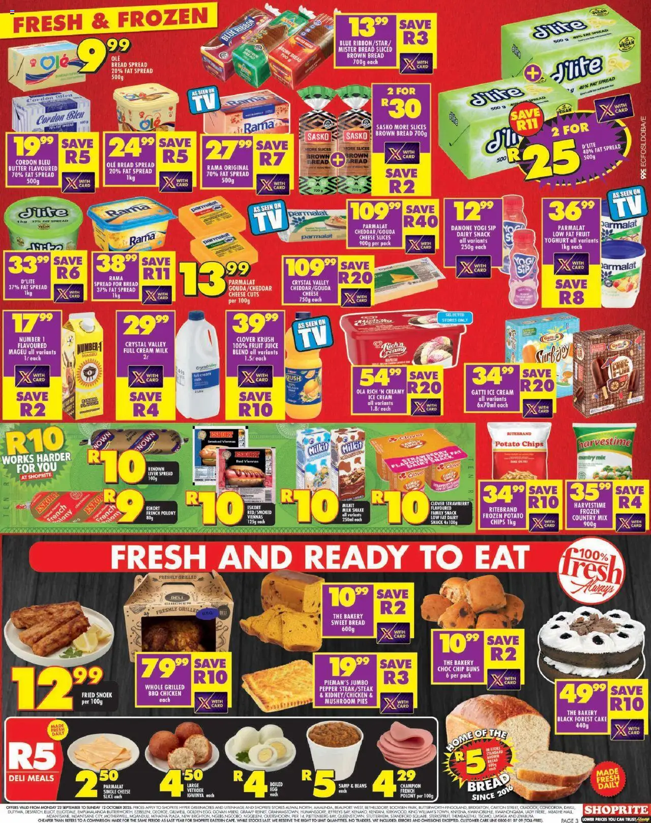 New Shoprite catalogue – valid from 22.09.2025 | Page: 3 | Products: Milk, Butter, Fat spread, Pepper
