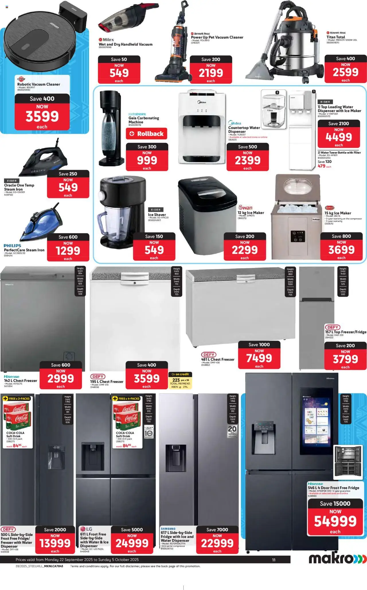 New Makro catalogue – valid from 22.09.2025 | Page: 11 | Products: Freezer, Vacuum cleaner, Iron, Compressor