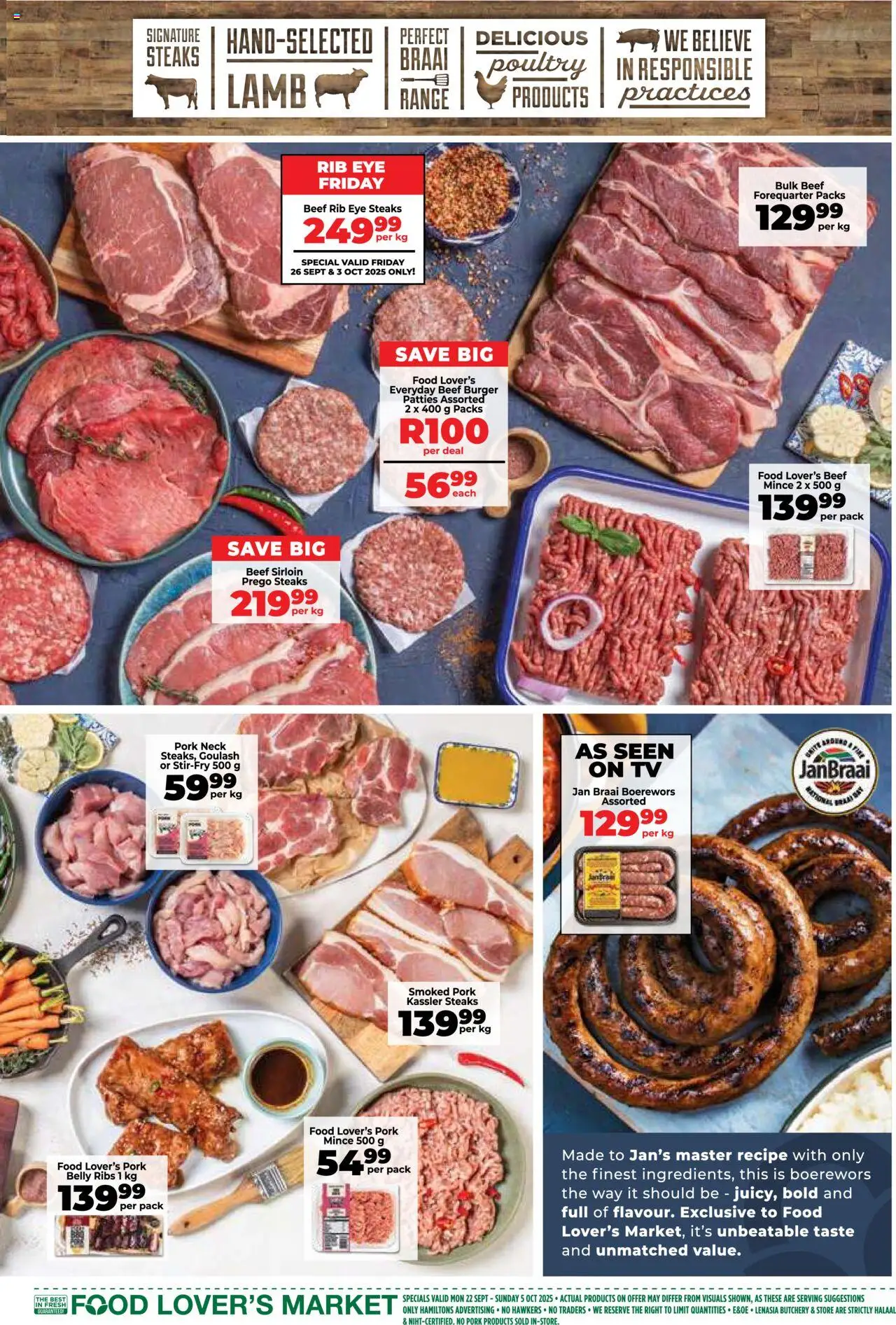 New Food Lover's Market catalogue – valid from 22.09.2025 | Page: 9 | Products: TV, Boerewors, Ribs, Beef