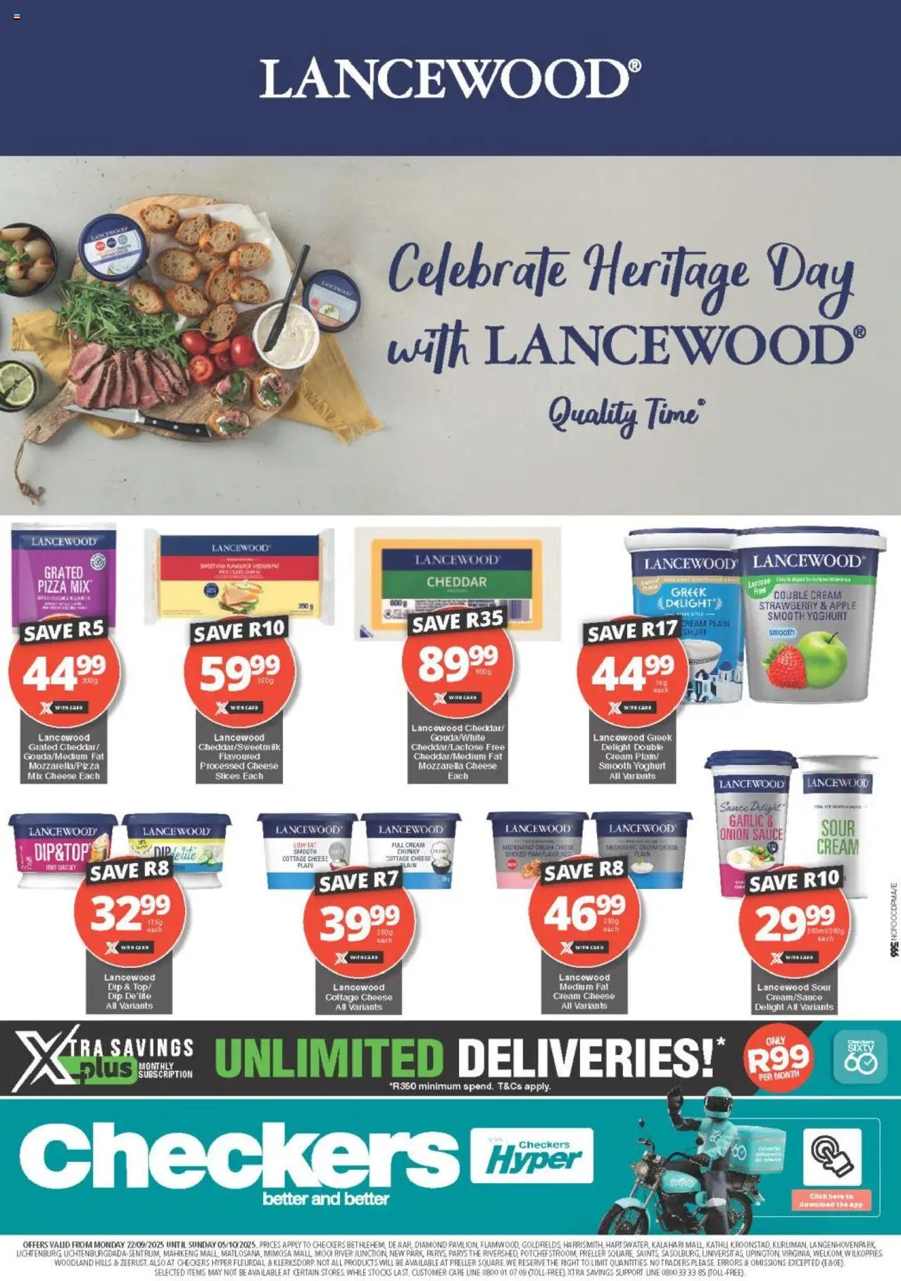 New Checkers catalogue – valid from 22.09.2025 | Page: 1 | Products: Ham, Pizza, Cottage cheese, Garlic