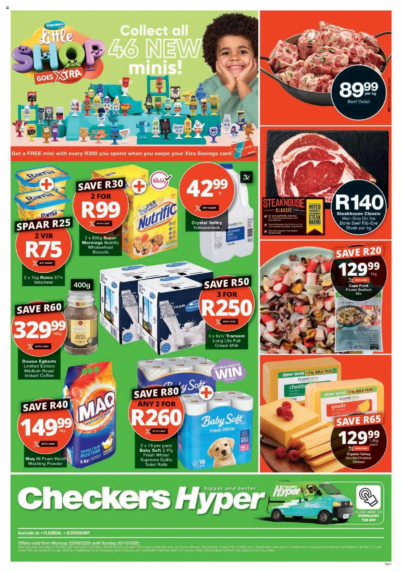 New Checkers catalogue – valid from 22.09.2025 | Page: 1 | Products: Toilet, Foam, Washing powder, Seafood