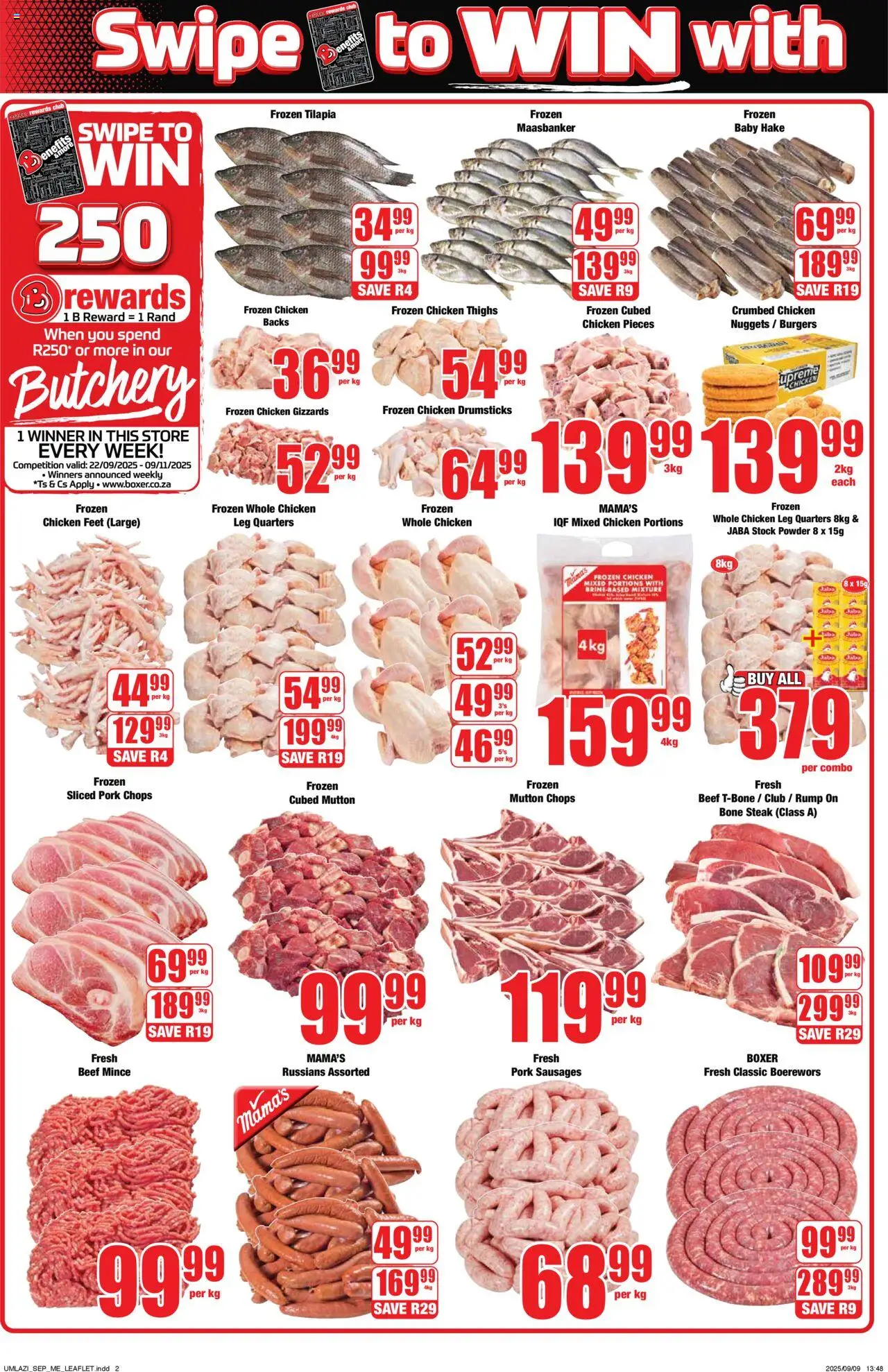 New Boxer catalogue – valid from 22.09.2025 | Page: 2 | Products: Boerewors, Magdalenas, Powder, Burgers