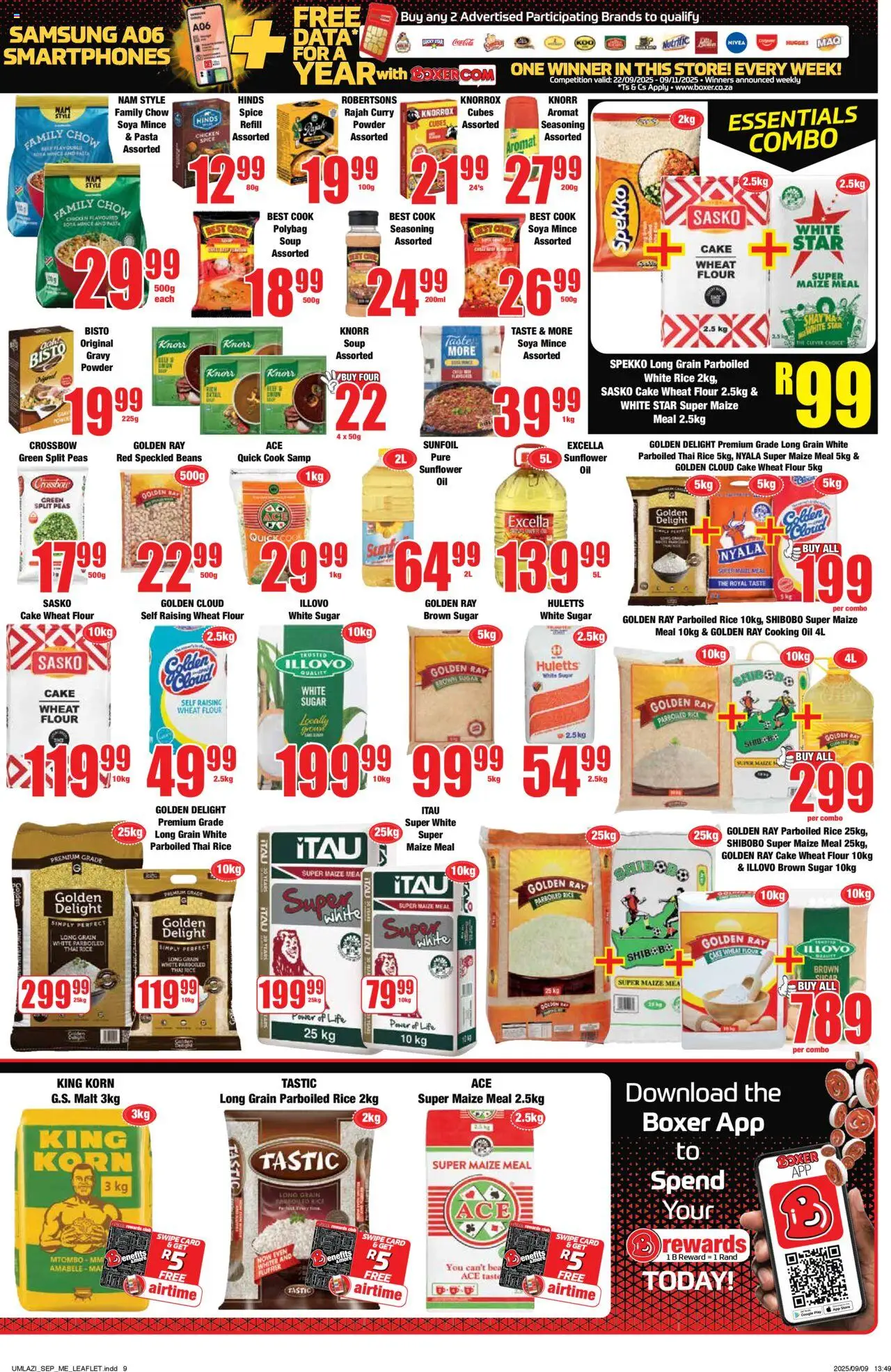 New Boxer catalogue – valid from 22.09.2025 | Page: 9 | Products: Flour, Maize meal, Oil, Rice