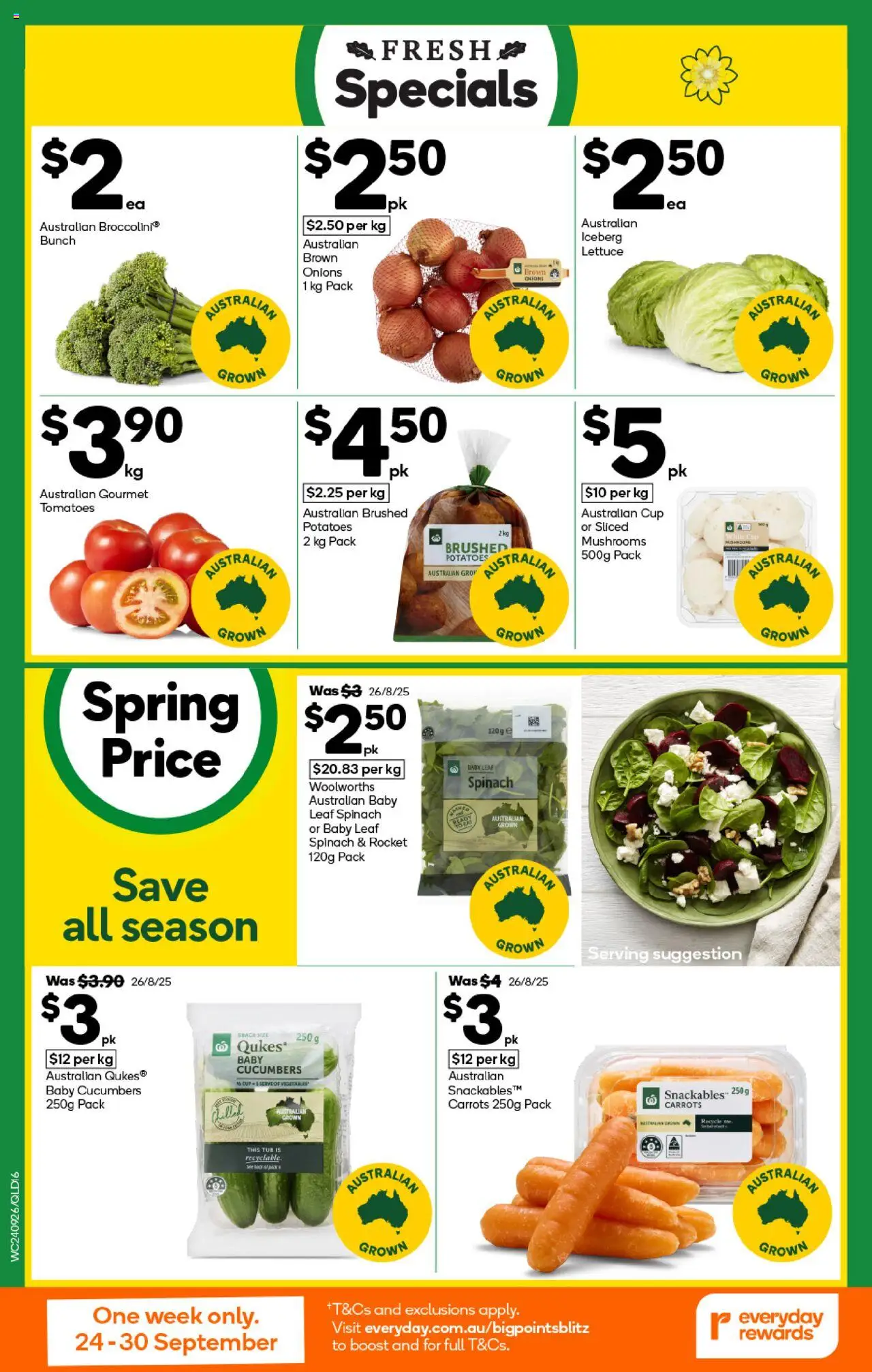 Woolworths catalogue - valid from 24.09.2025 | Page: 16 | Products: Mushrooms, Potatoes, Onions, Spinach