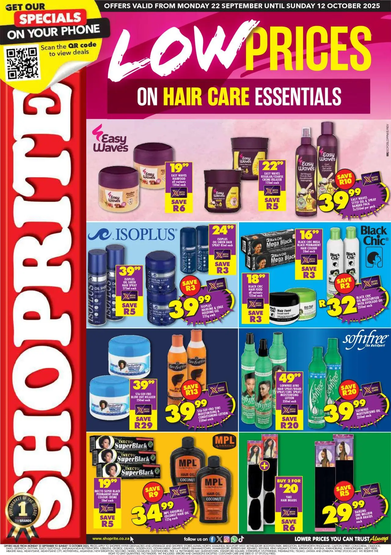 New Shoprite catalogue – valid from 22.09.2025 | Page: 1 | Products: Hair colour, Hair oil, Relaxer, Lotion