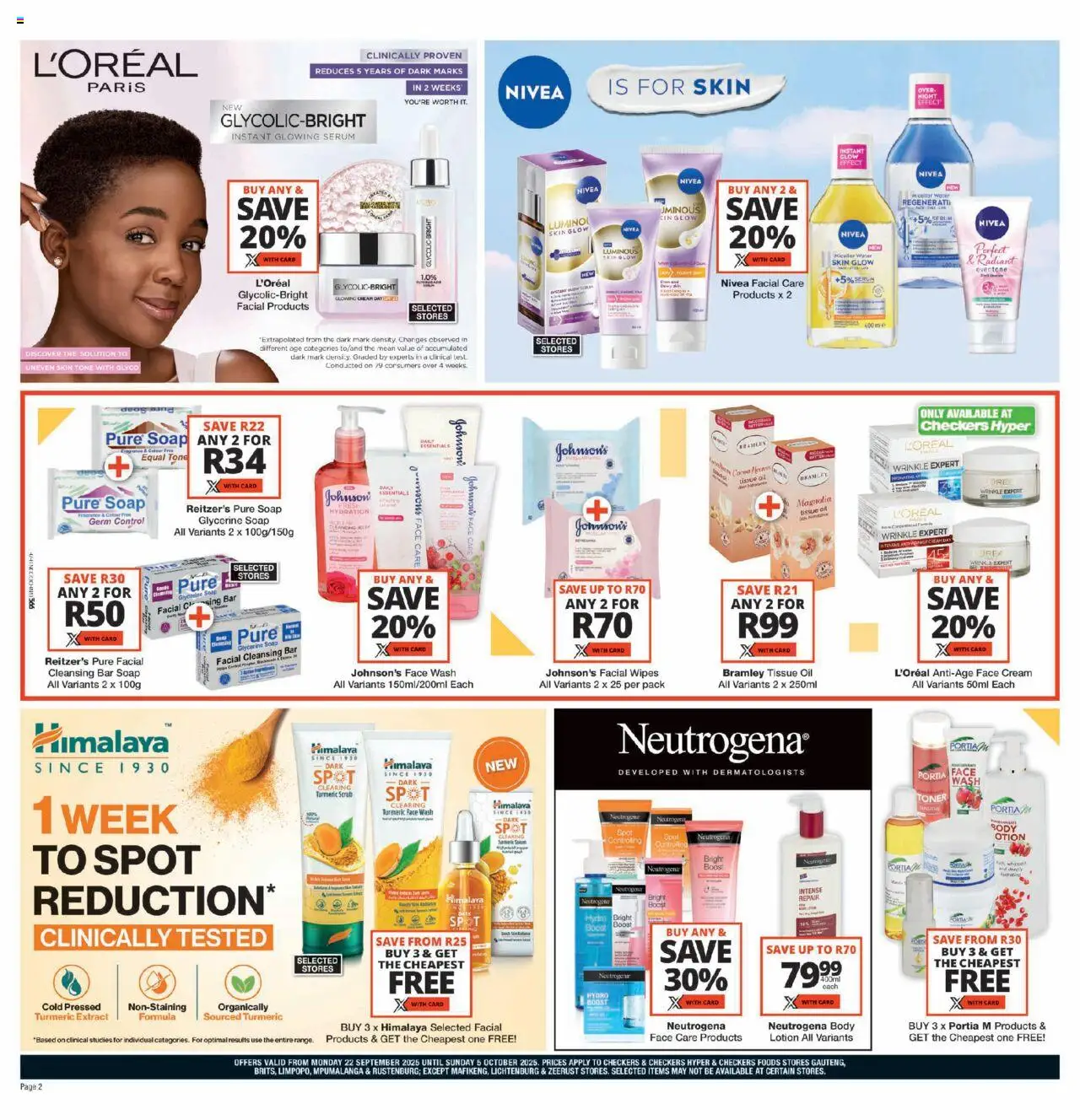 New Checkers catalogue – valid from 22.09.2025 | Page: 2 | Products: Serum, Toner, Oil, Soap