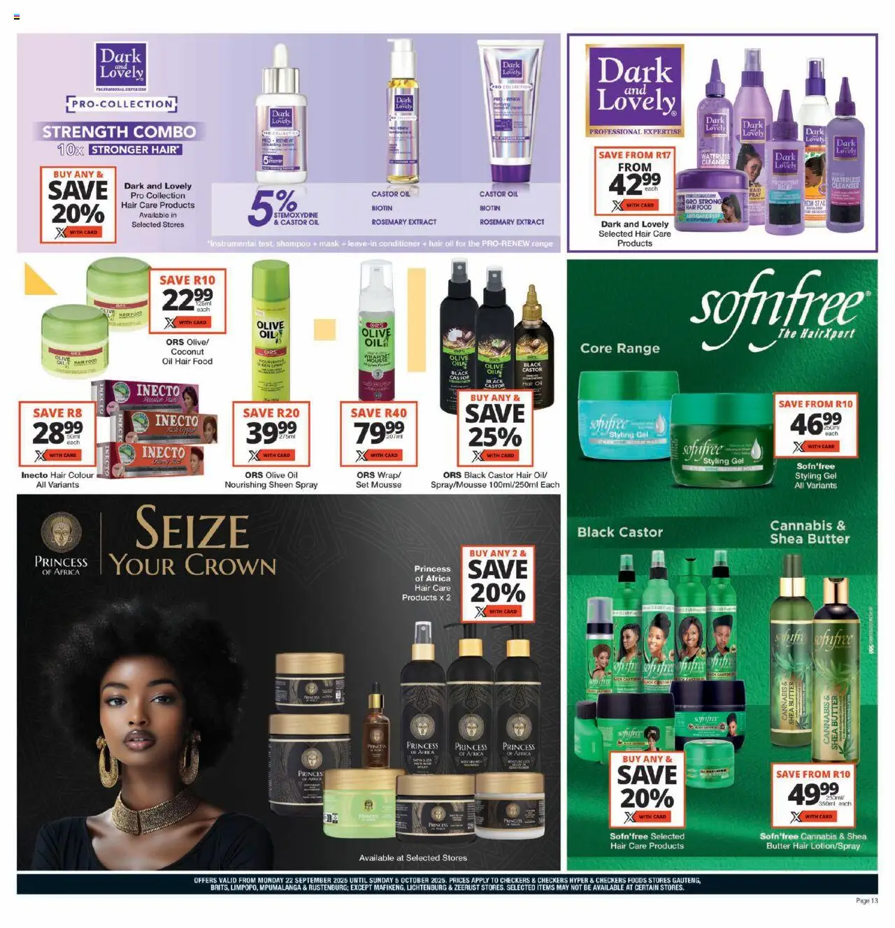 New Checkers catalogue – valid from 22.09.2025 | Page: 13 | Products: Hair colour, Oil, Shampoo, Hair oil