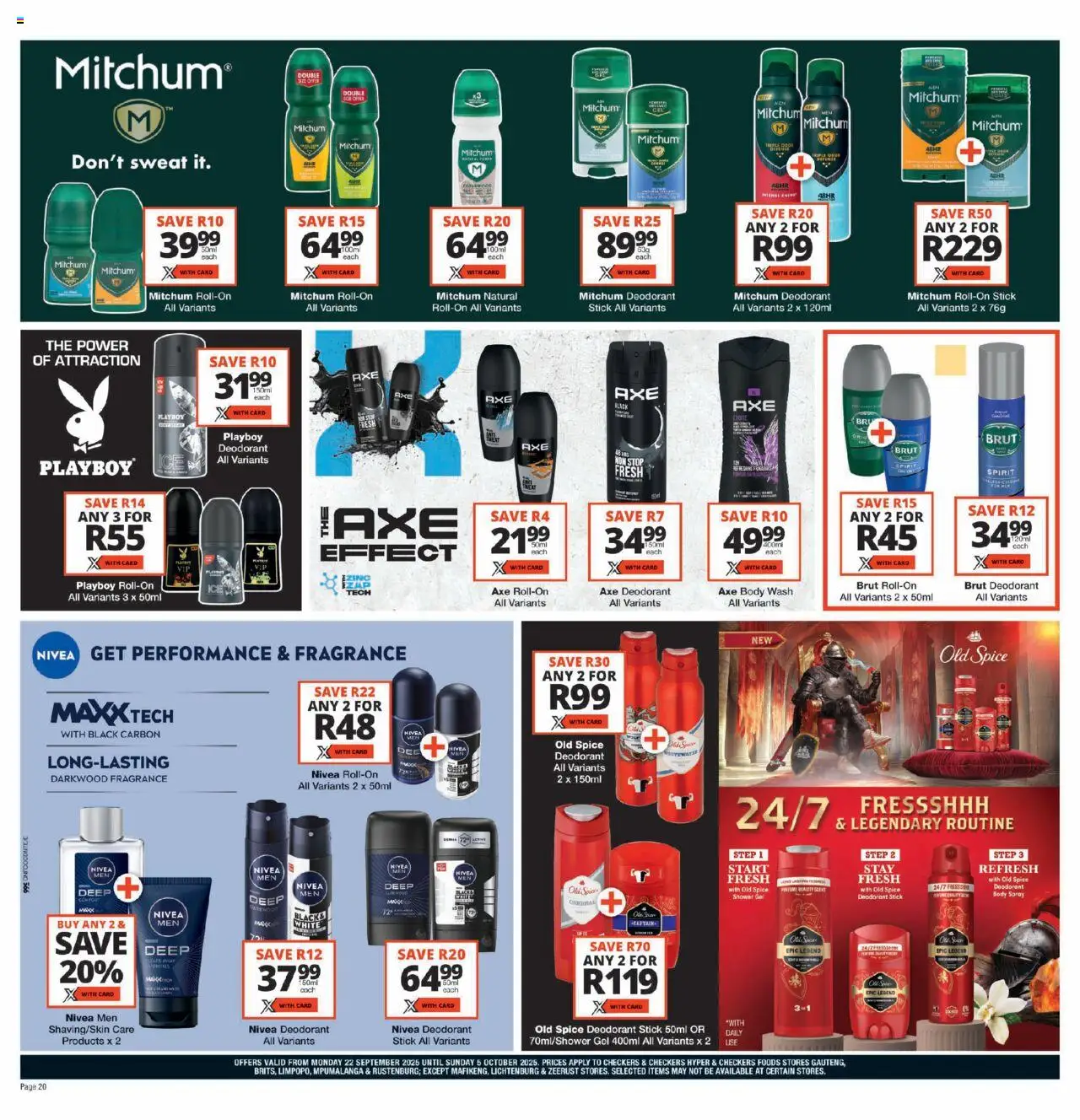New Checkers catalogue – valid from 22.09.2025 | Page: 20 | Products: Shower, Body spray, Perfume, Deodorant