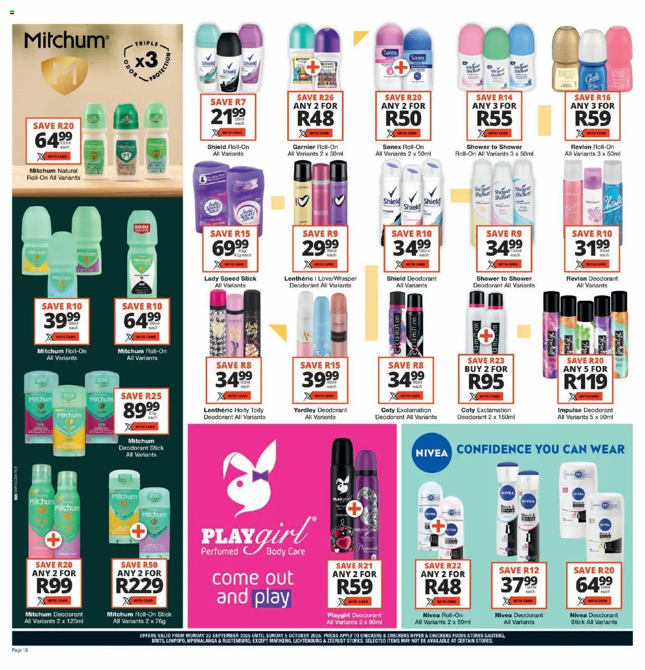New Checkers catalogue – valid from 22.09.2025 | Page: 18 | Products: Shower, Deodorant