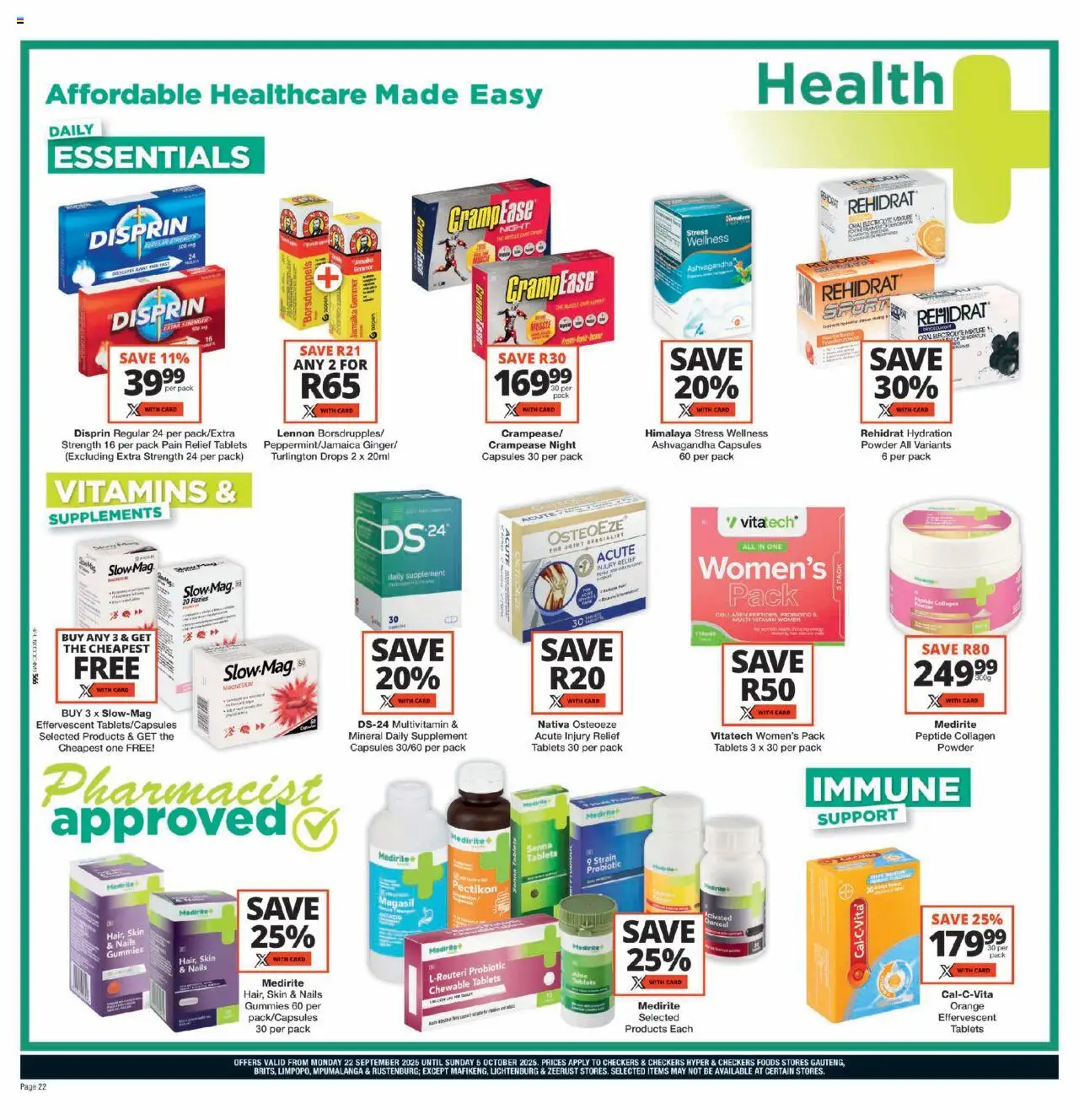 New Checkers catalogue – valid from 22.09.2025 | Page: 22 | Products: Vitamins, Powder, Supplements