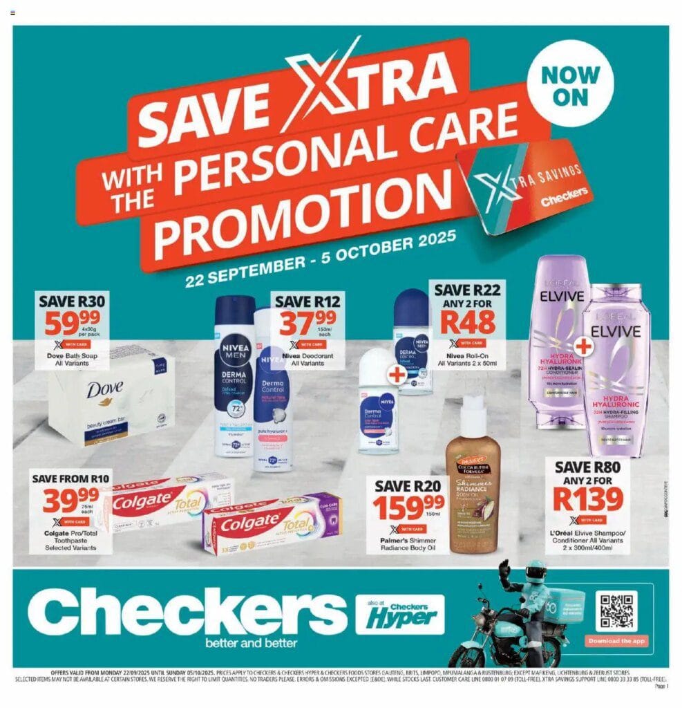 Checkers catalogue Specials Monday 22 September – Gauteng – Personal Care