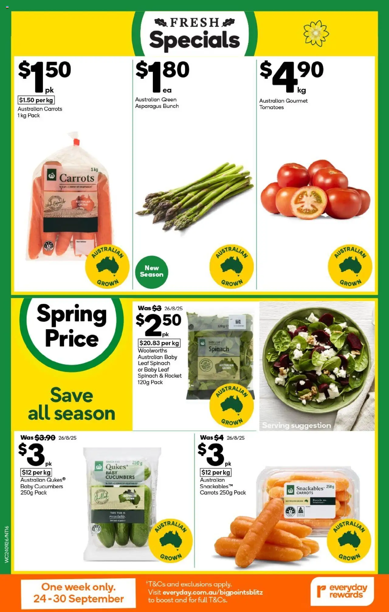Woolworths catalogue - valid from 24.09.2025 | Page: 16 | Products: Carrots, Cucumbers, Rocket, Spinach