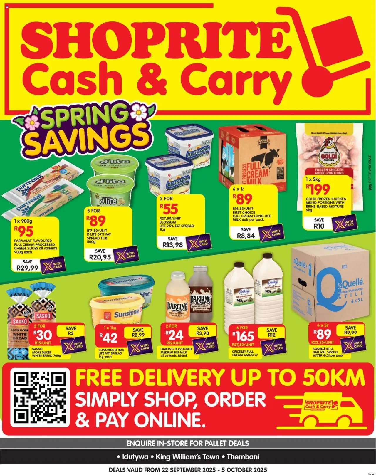 New Shoprite catalogue – valid from 22.09.2025 | Page: 1 | Products: Milk, Bread, Chicken, Water