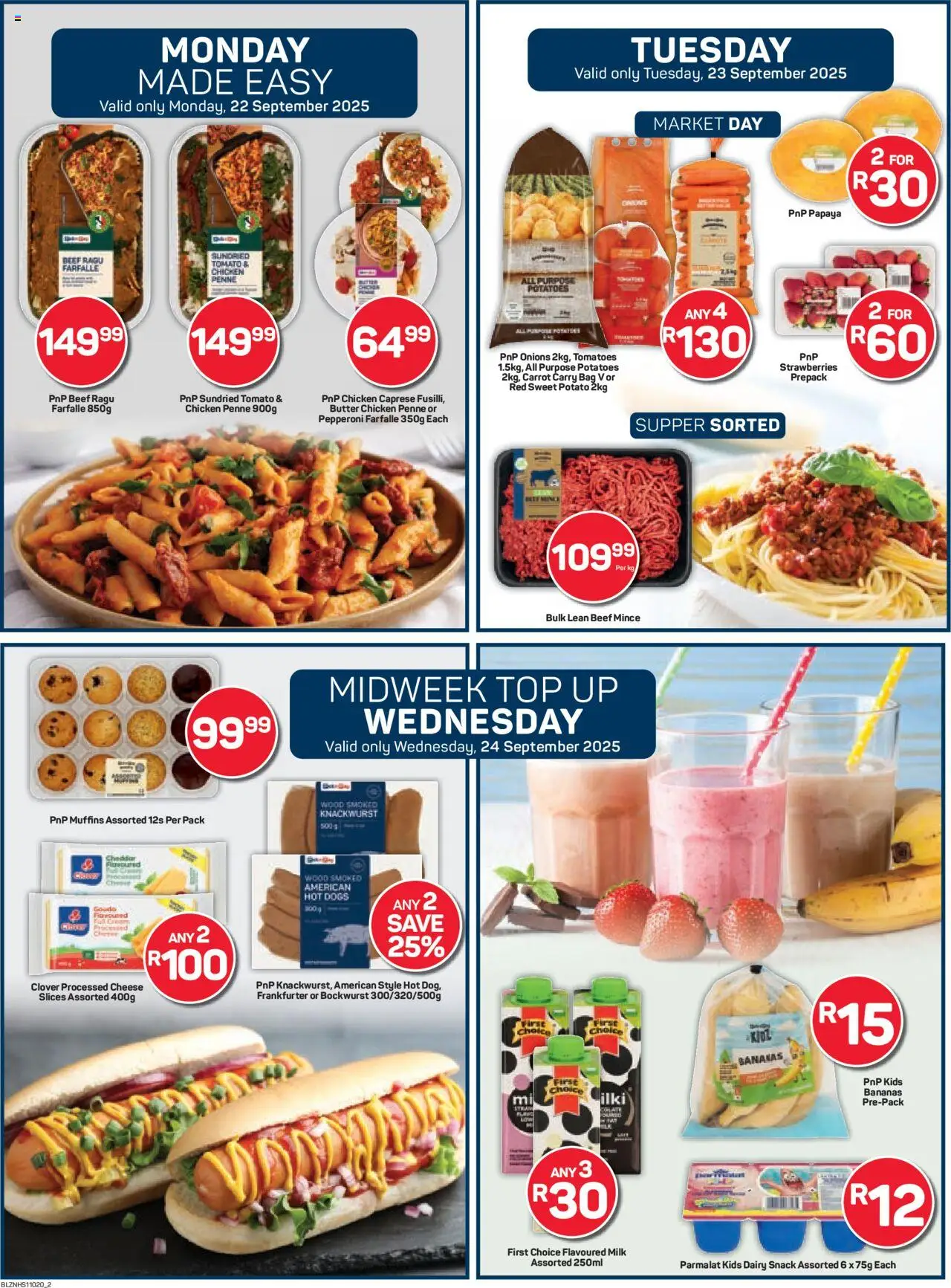 New Pick n Pay catalogue – valid from 22.09.2025 | Page: 2 | Products: Bag, Milk, Butter, Potatoes