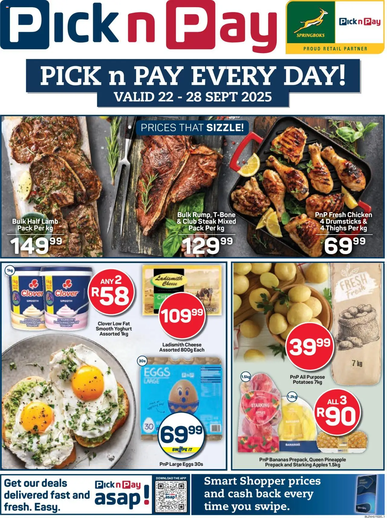 New Pick n Pay catalogue – valid from 22.09.2025 | Page: 1 | Products: Yoghurt, Cheese, Apples, Bananas