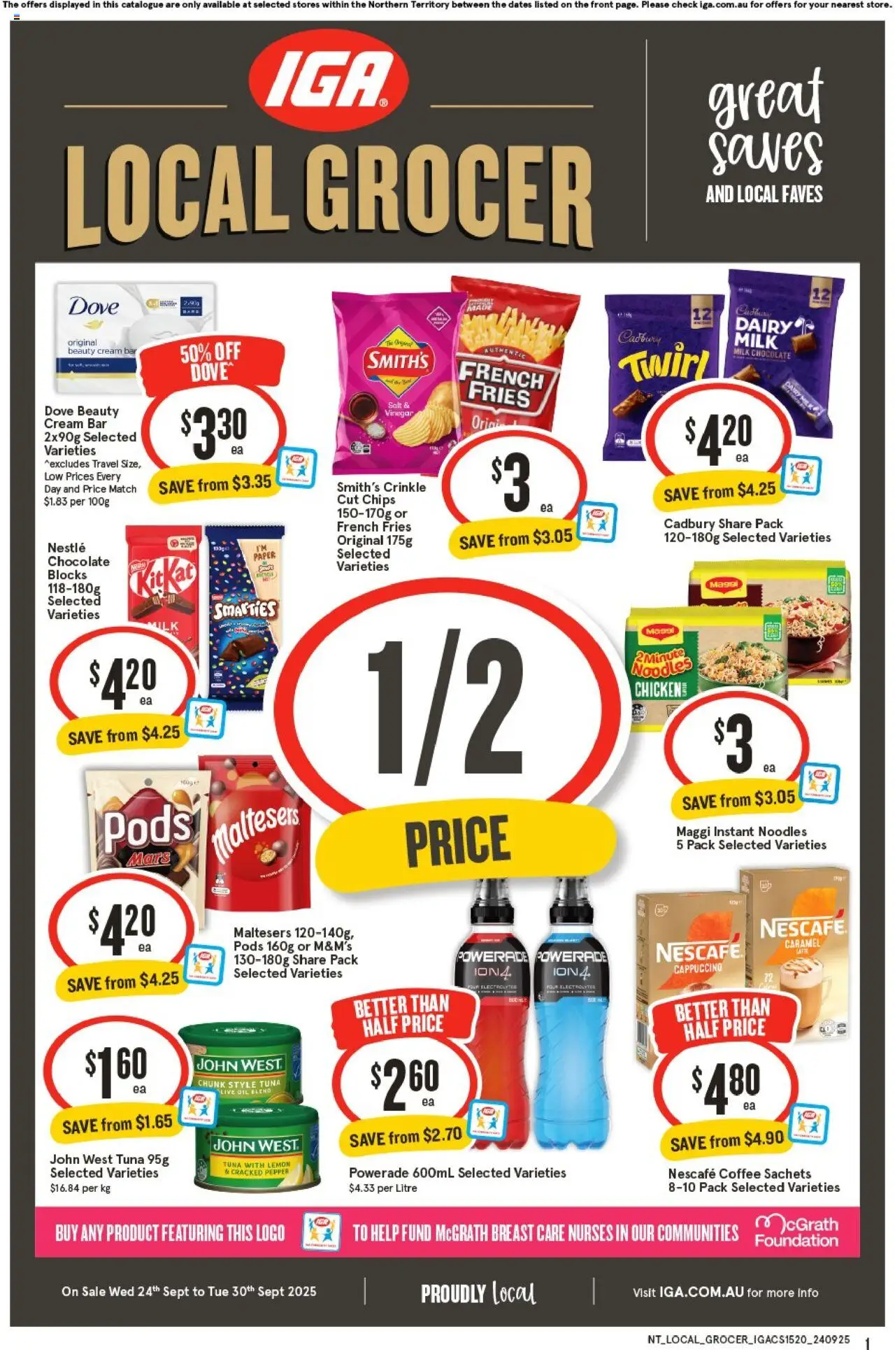 IGA catalogue - valid from 24.09.2025 | Page: 1 | Products: Cream, Lemon, Tuna, Nescafe