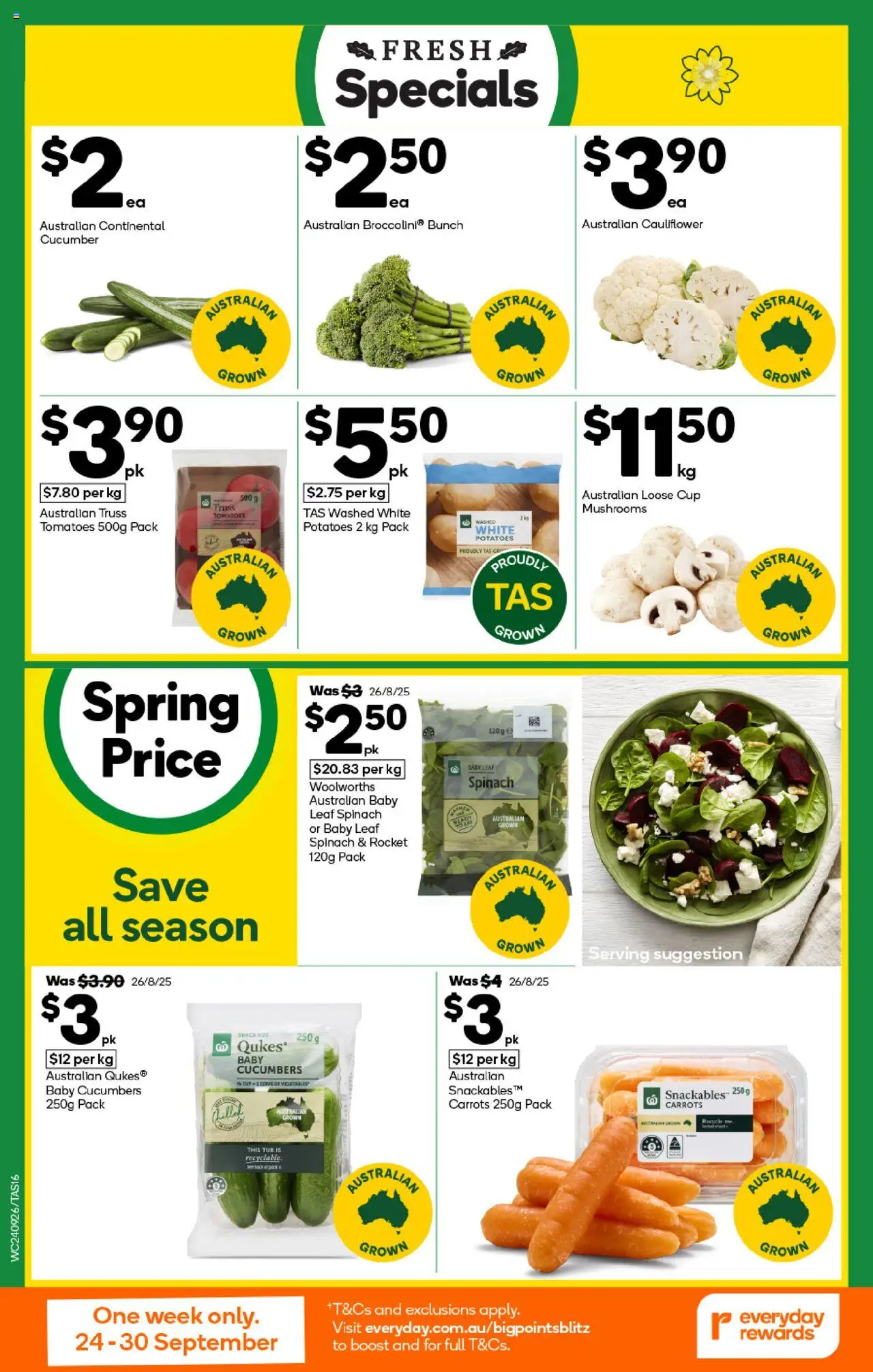 Woolworths catalogue - valid from 24.09.2025 | Page: 16 | Products: Tomatoes, Mushrooms, Cucumbers, Potatoes