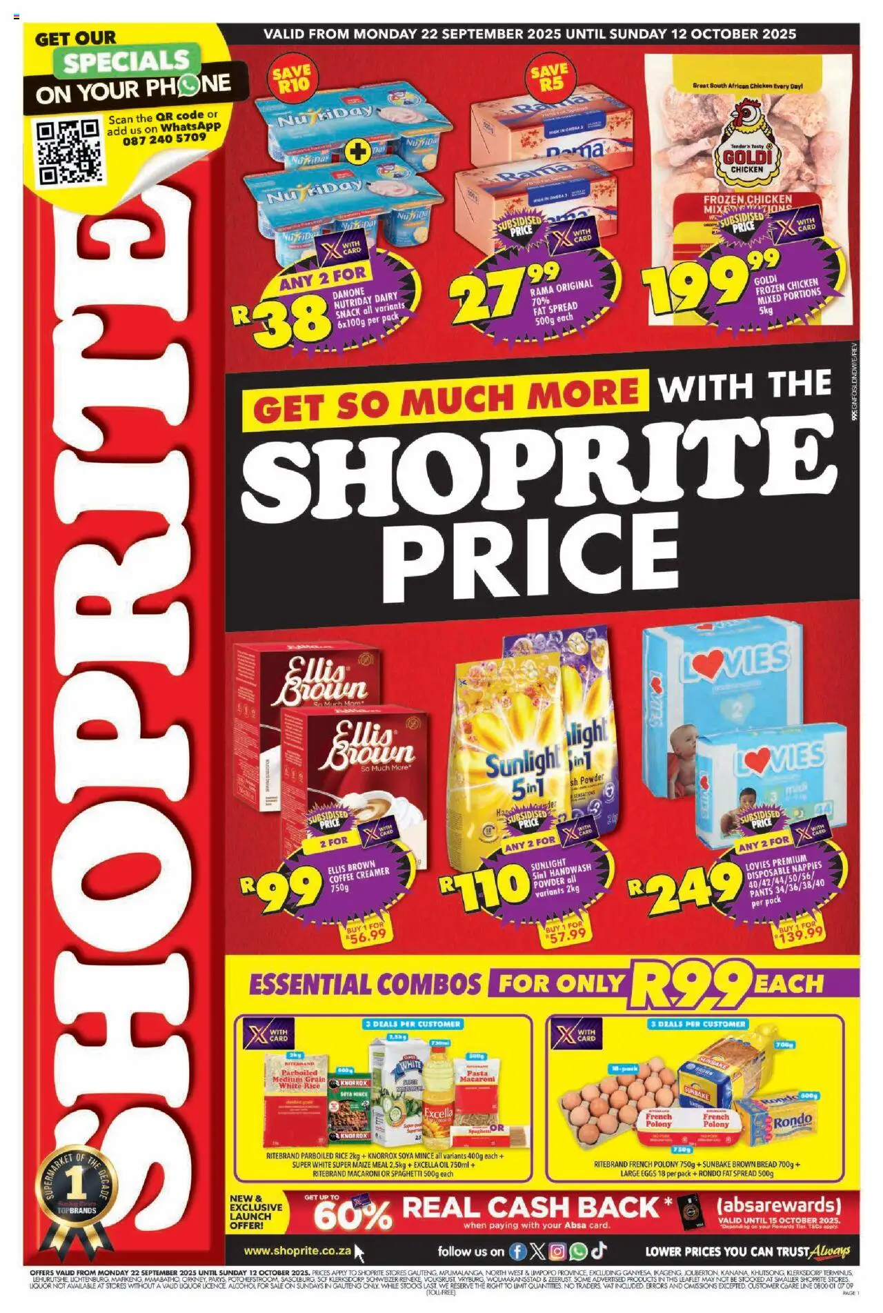 New Shoprite catalogue – valid from 22.09.2025 | Page: 1 | Products: Handwash, Maize meal, Creamer, Bread
