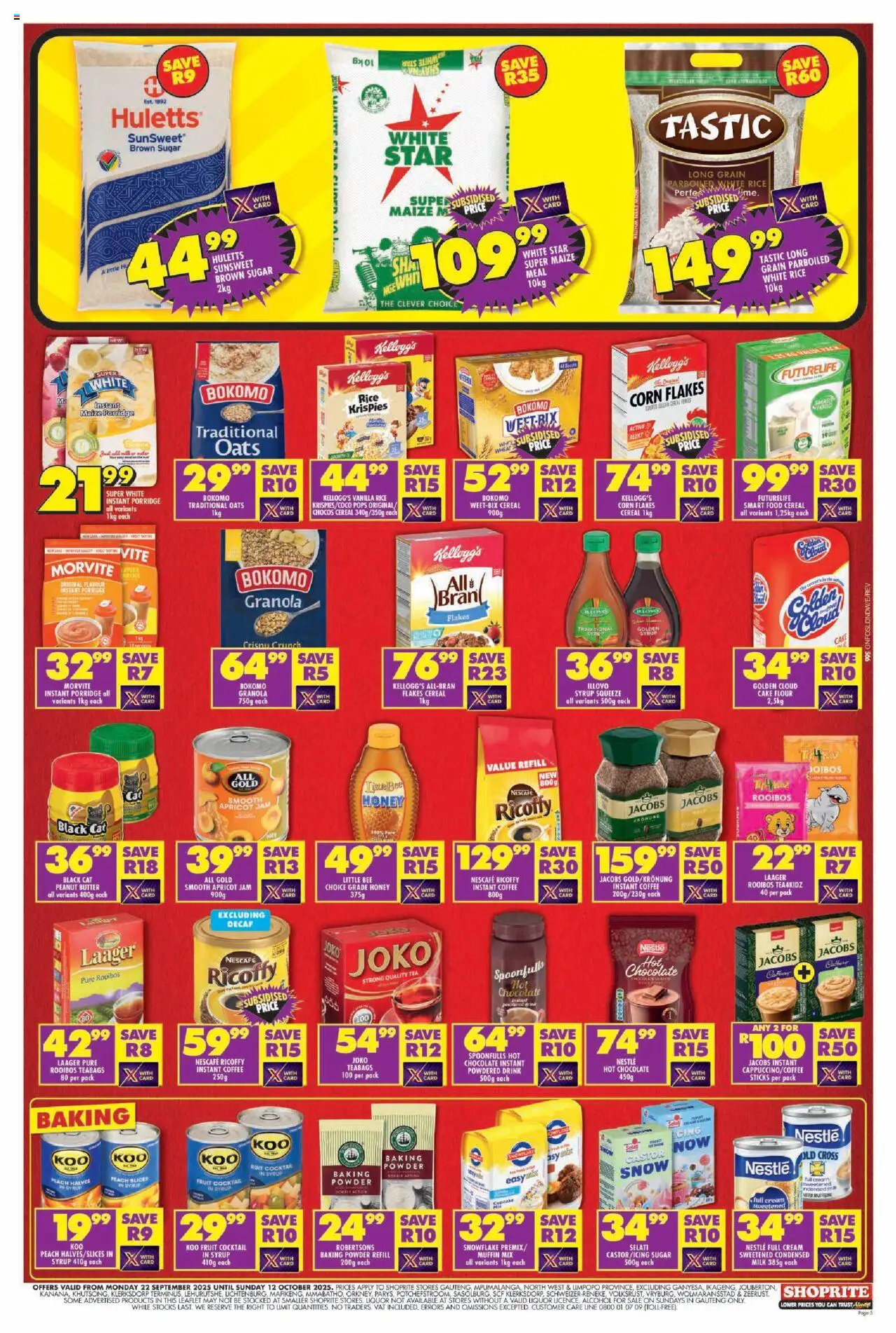 New Shoprite catalogue – valid from 22.09.2025 | Page: 5 | Products: Oats, Rice, Baking powder, Peach
