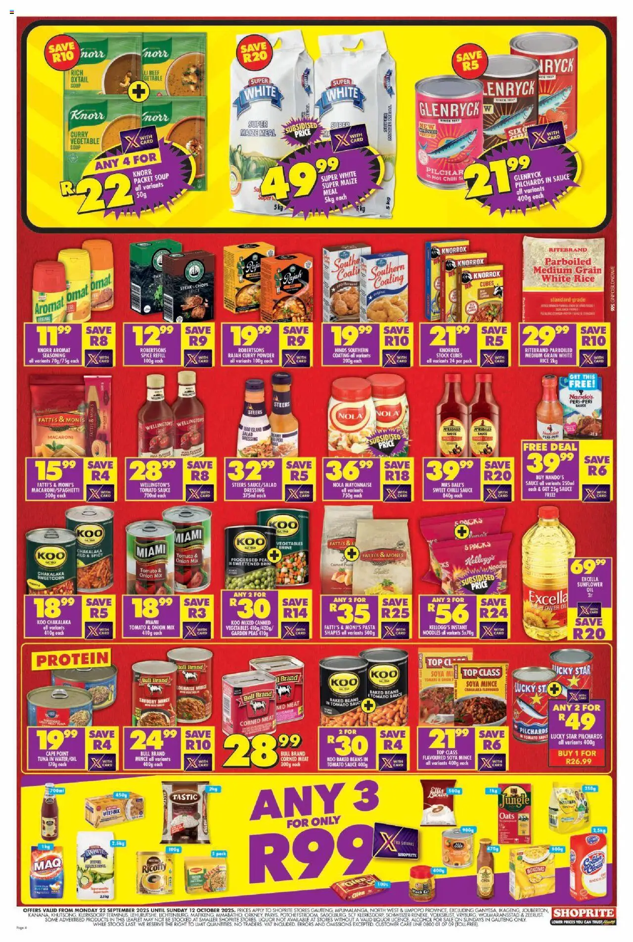 New Shoprite catalogue – valid from 22.09.2025 | Page: 4 | Products: Tuna, Steak, Powder, Sauce