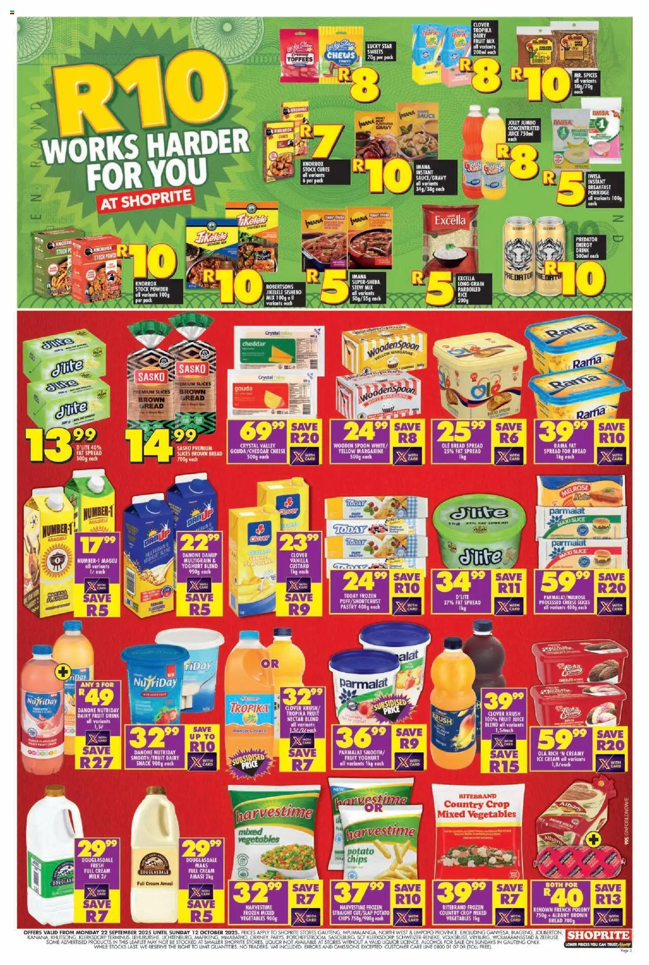 New Shoprite catalogue – valid from 22.09.2025 | Page: 3 | Products: Chocolate, Fat spread, Fruit, Sauce
