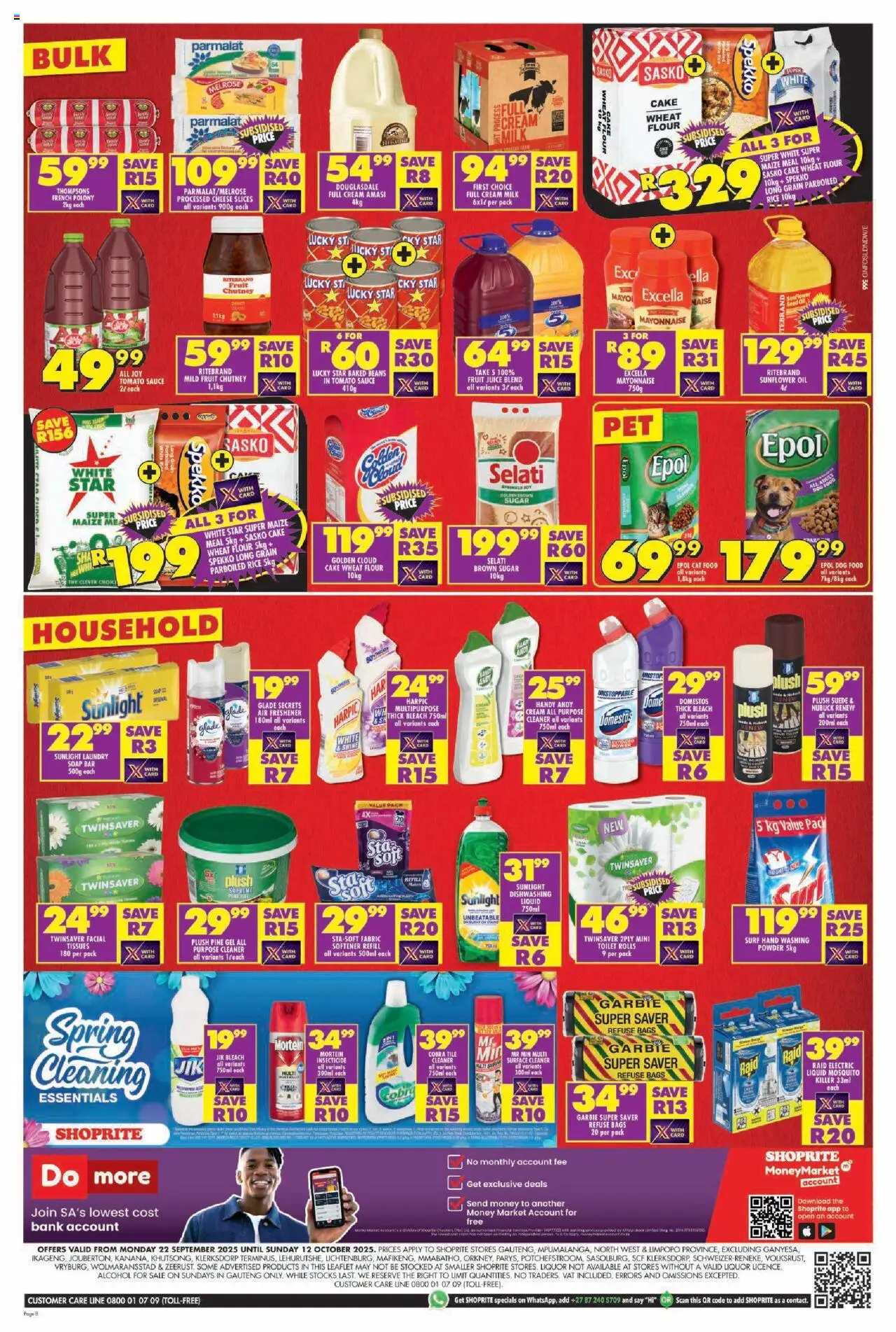 New Shoprite catalogue – valid from 22.09.2025 | Page: 8 | Products: Bleach, Milk, Polony, Sugar
