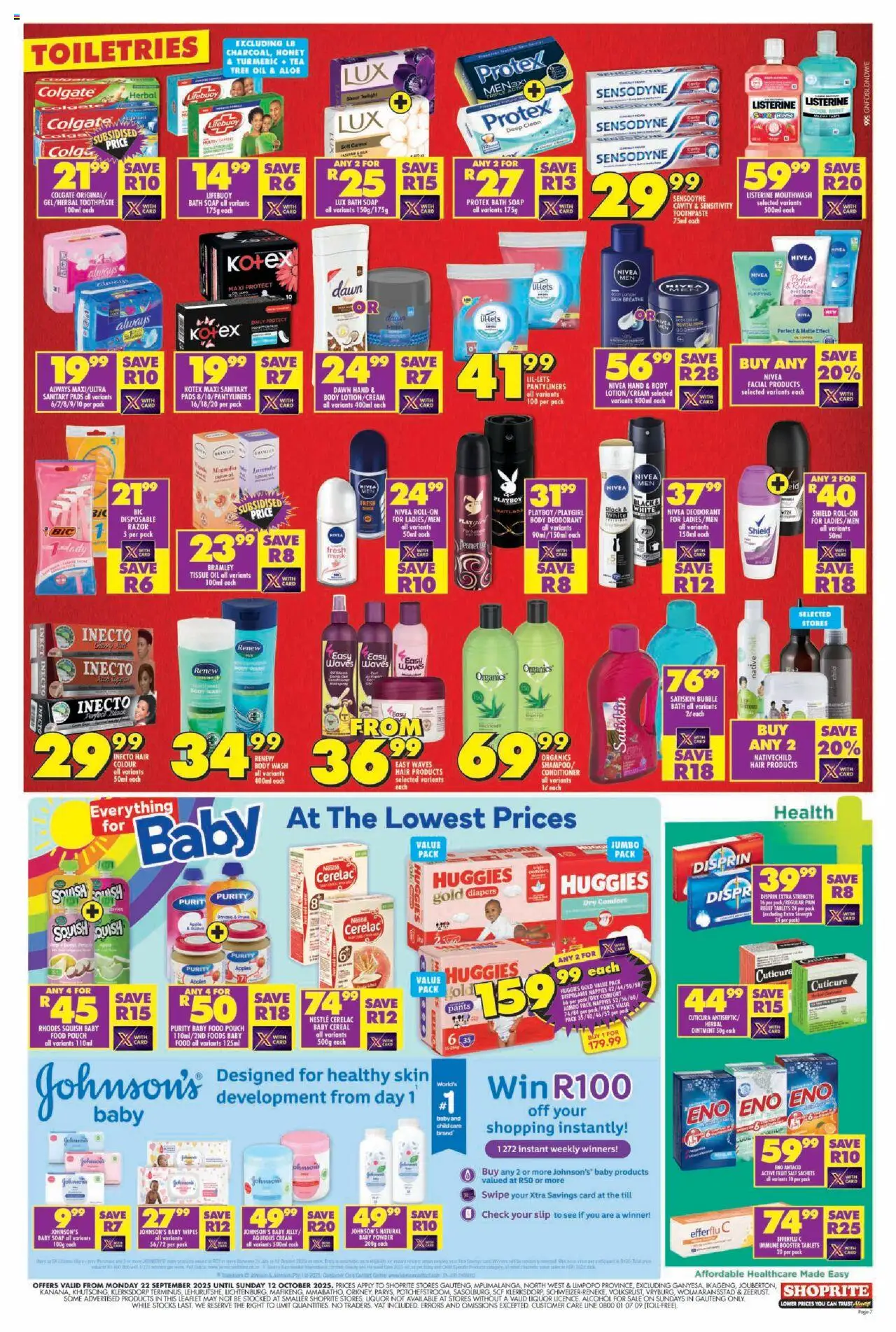 New Shoprite catalogue – valid from 22.09.2025 | Page: 7 | Products: Tissue oil, Apples, Deodorant, Lotion