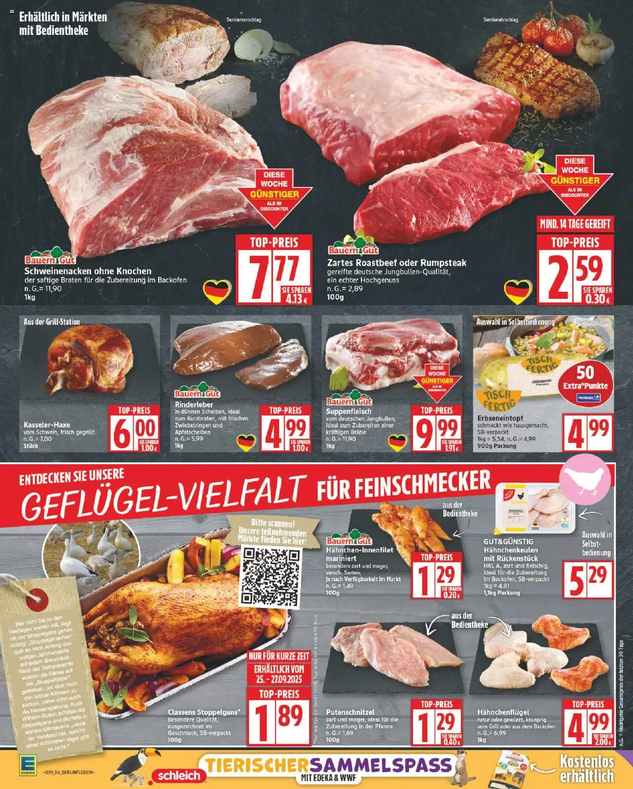 Edeka Prospekt 	 – gültig ab 22.09.2025 | Seite: 4 | Produkte: Rumpsteak, Roastbeef, Putenschnitzel, Suppenfleisch