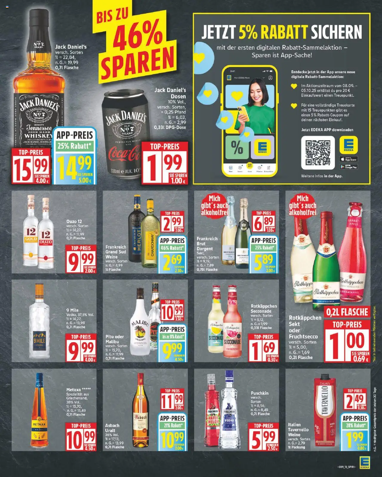Edeka Prospekt 	 – gültig ab 22.09.2025 | Seite: 13 | Produkte: Ouzo 12, Granatapfel, Ouzo, Jack Daniel's