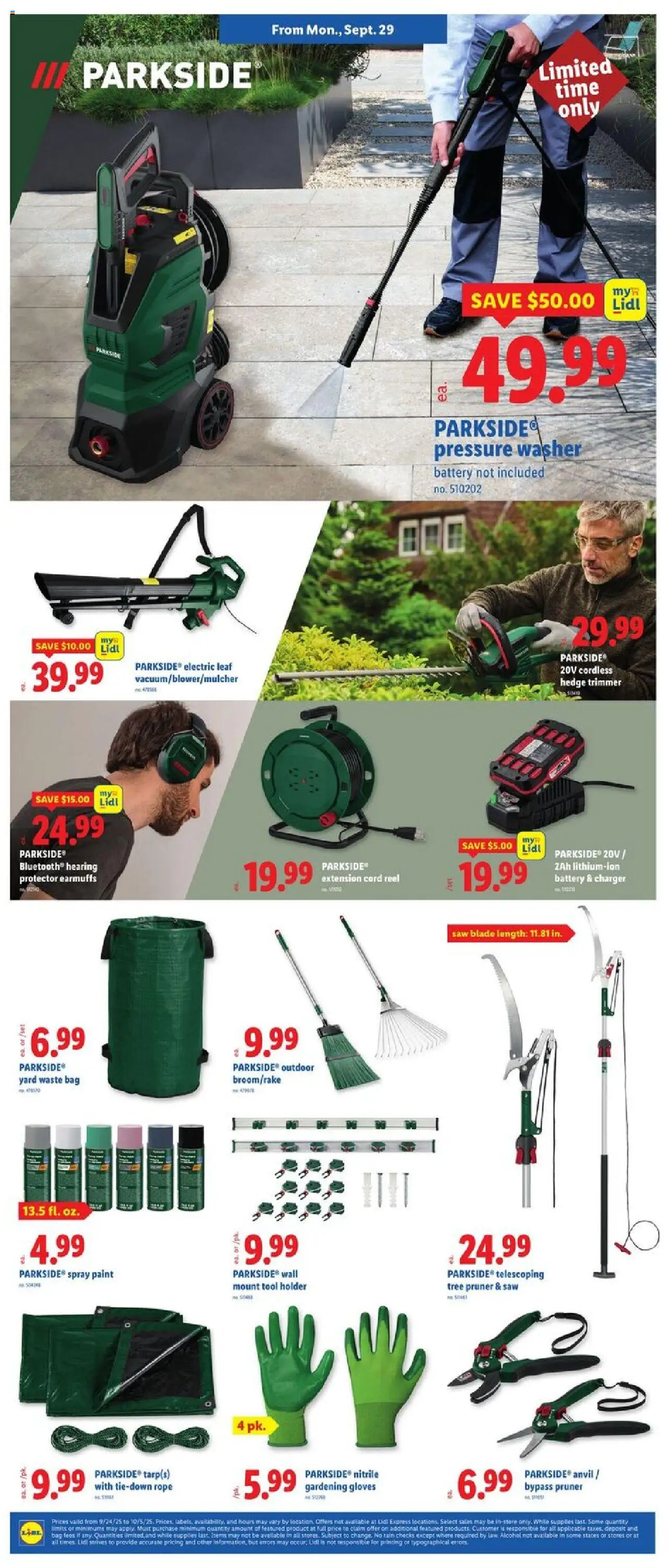 Lidl Weekly Ad - SC - valid from 24.09.2025 | Page: 4 | Products: Saw, Gloves, Charger, Bag
