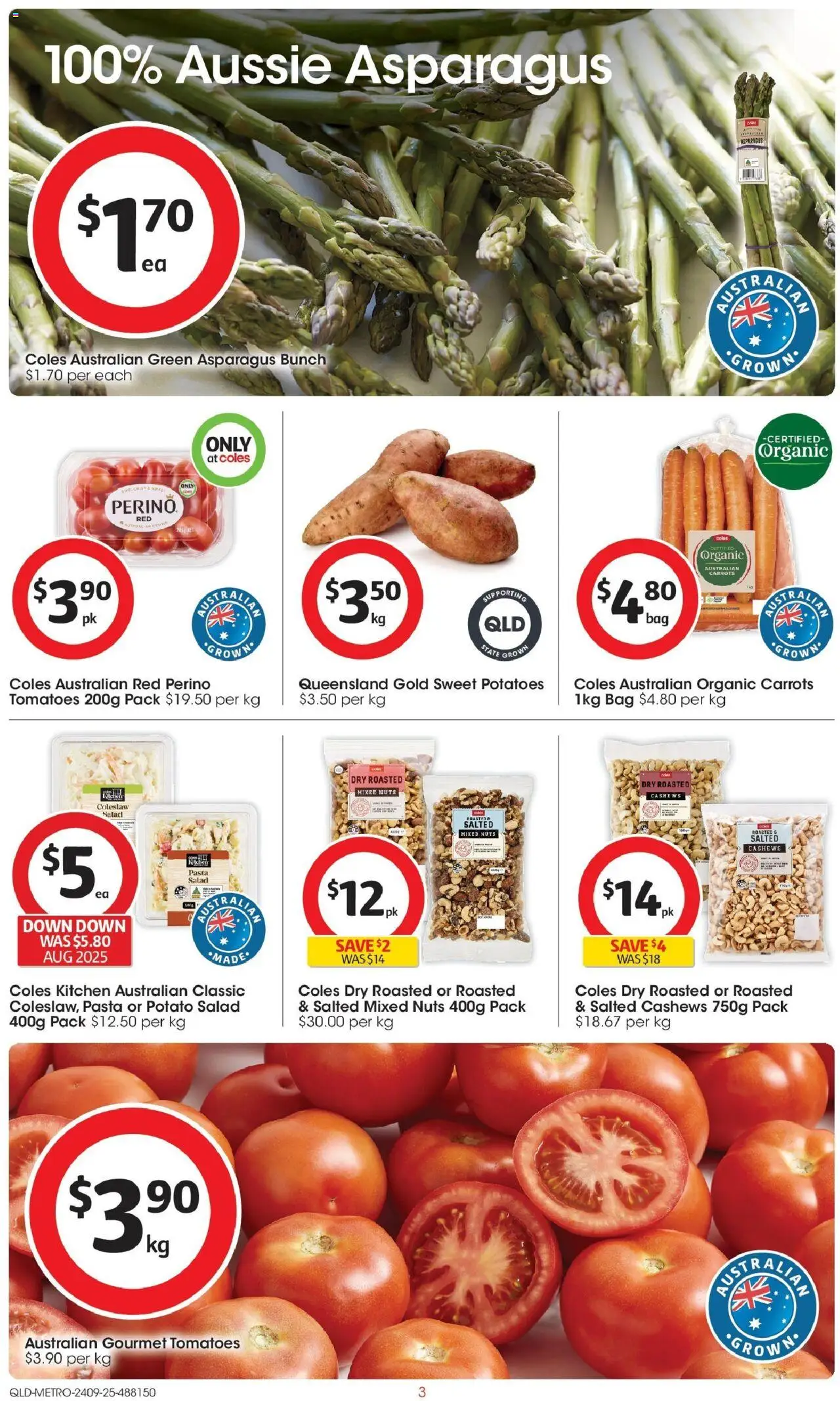 Coles catalogue - valid from 24.09.2025 | Page: 3 | Products: Carrots, Nuts, Potatoes, Bag
