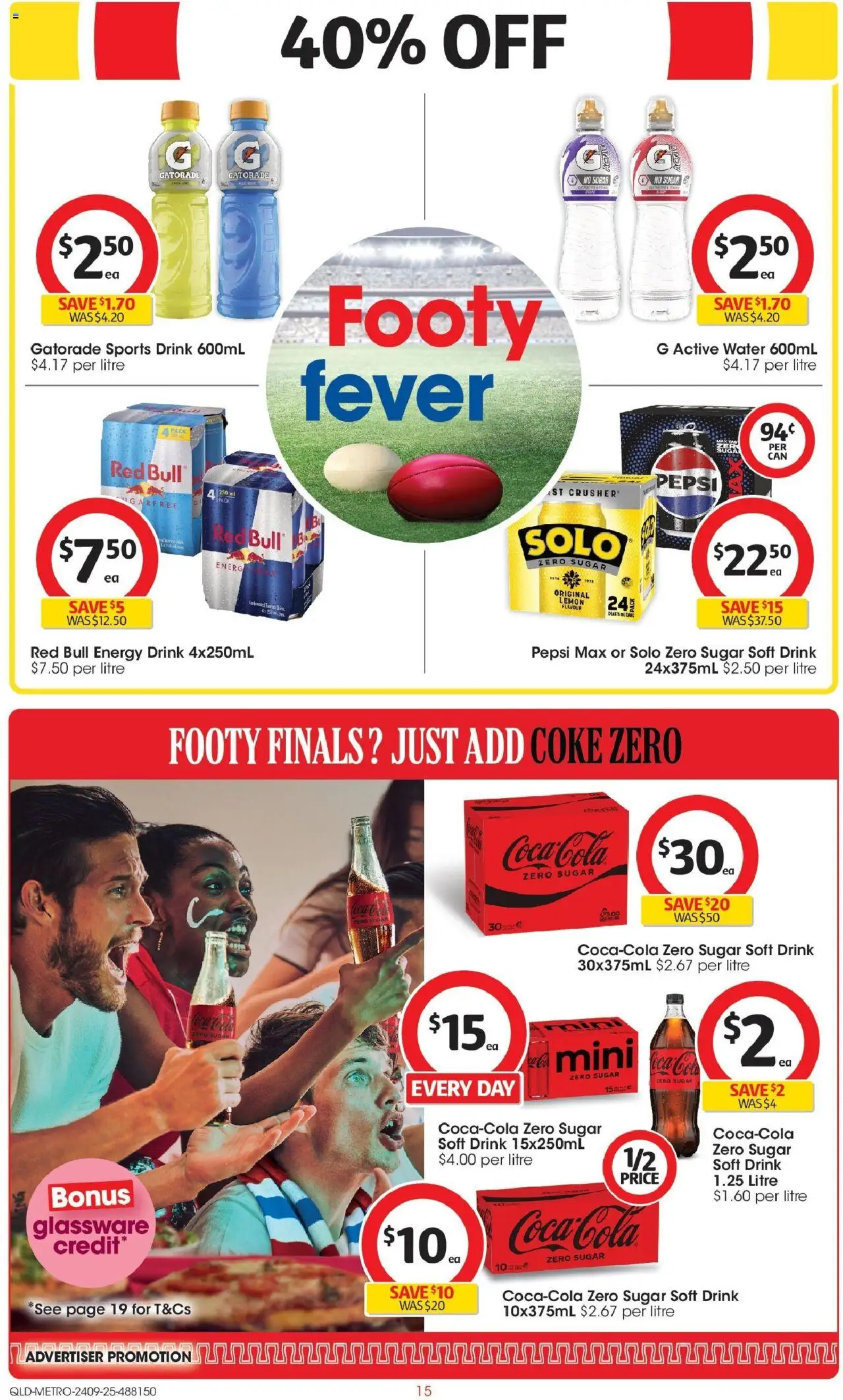 Coles catalogue - valid from 24.09.2025 | Page: 15 | Products: Energy drink, Glassware, Coke, Water